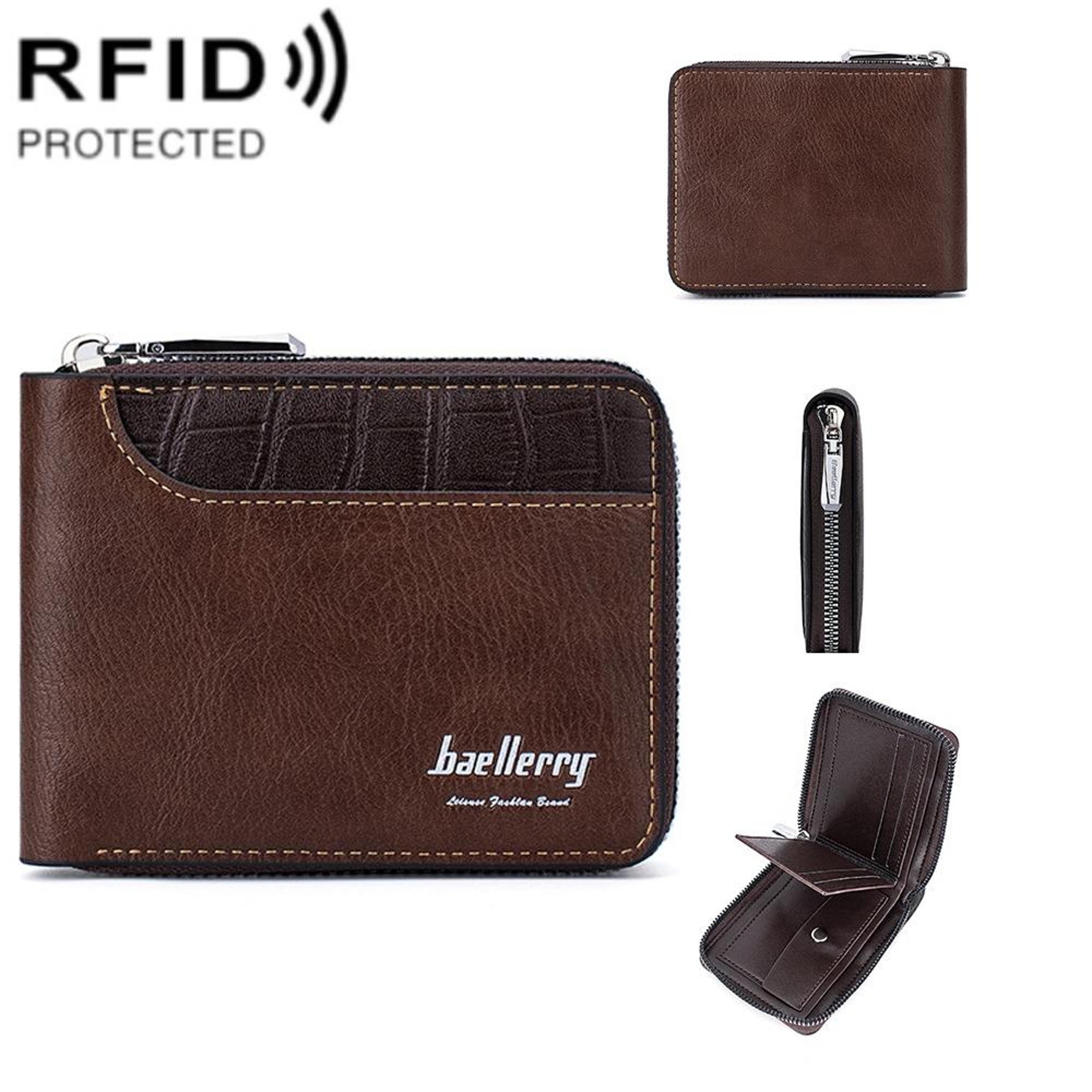 rfid anti theft short wallet with zipper coin pocket and multiple card slots
