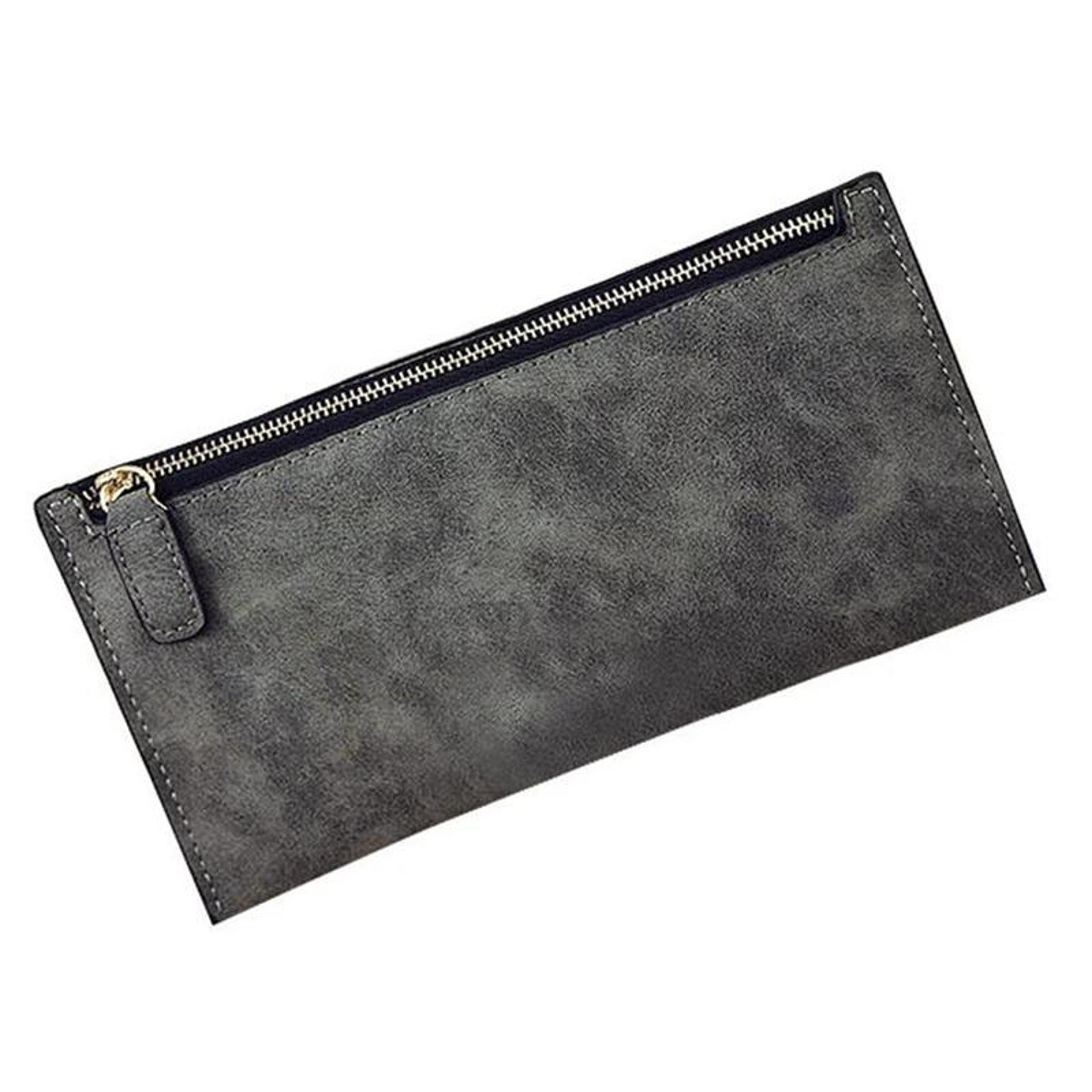 long pu leather wallet for women with zipper closure and card holder in dark grey