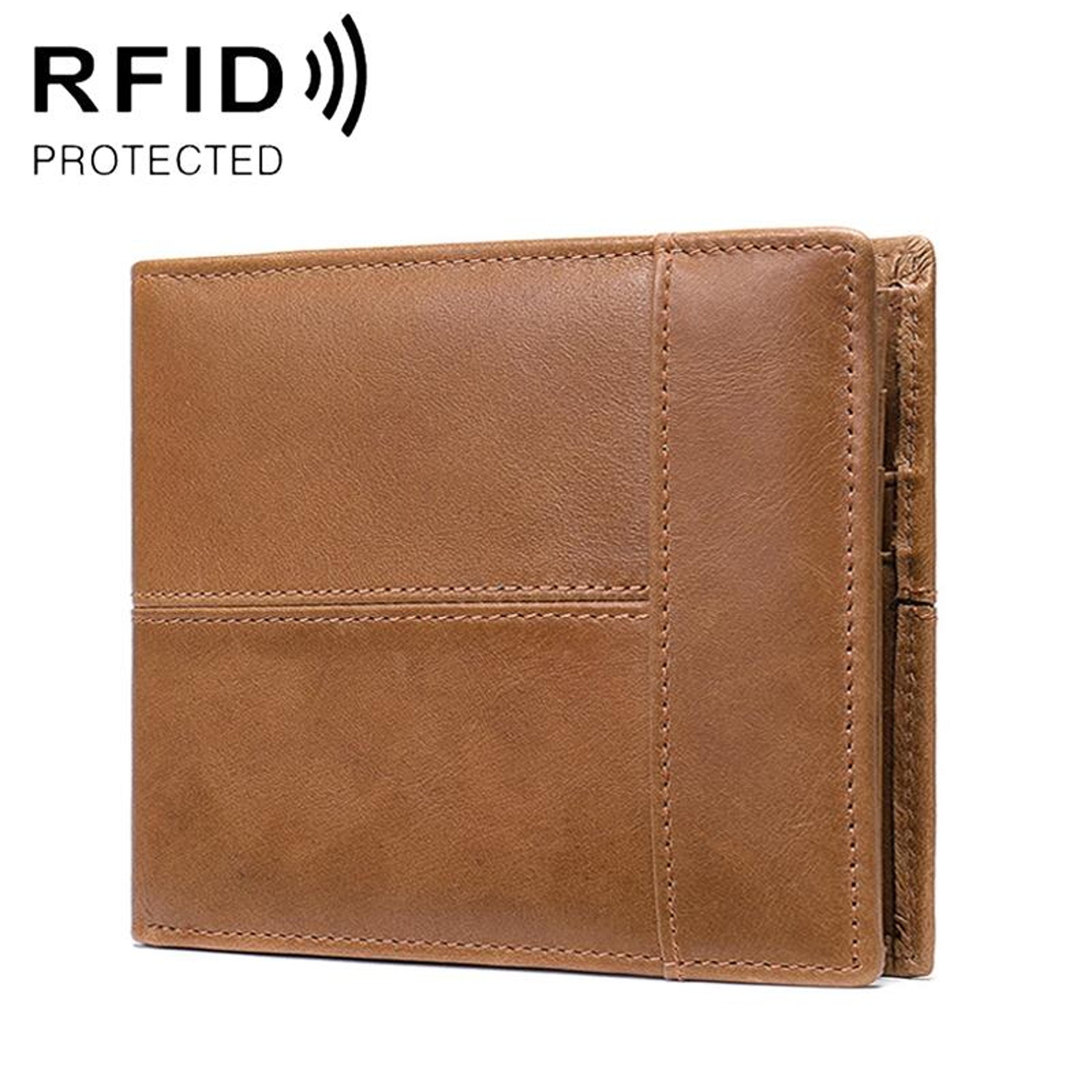 rfid blocking leather wallet for men with multiple card slots and coin pockets