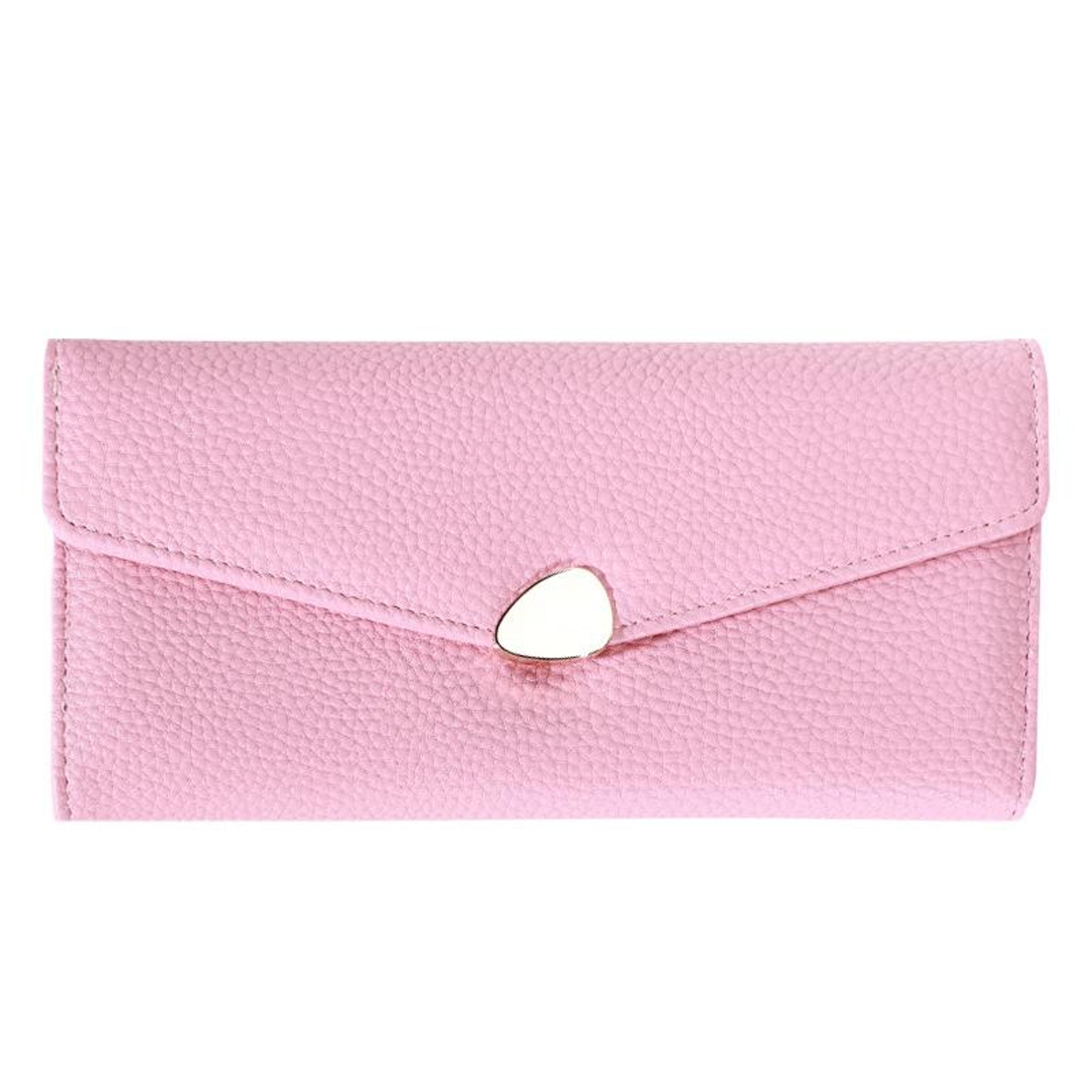 large capacity litchi pattern pu wallet phone bag with multiple compartments pink