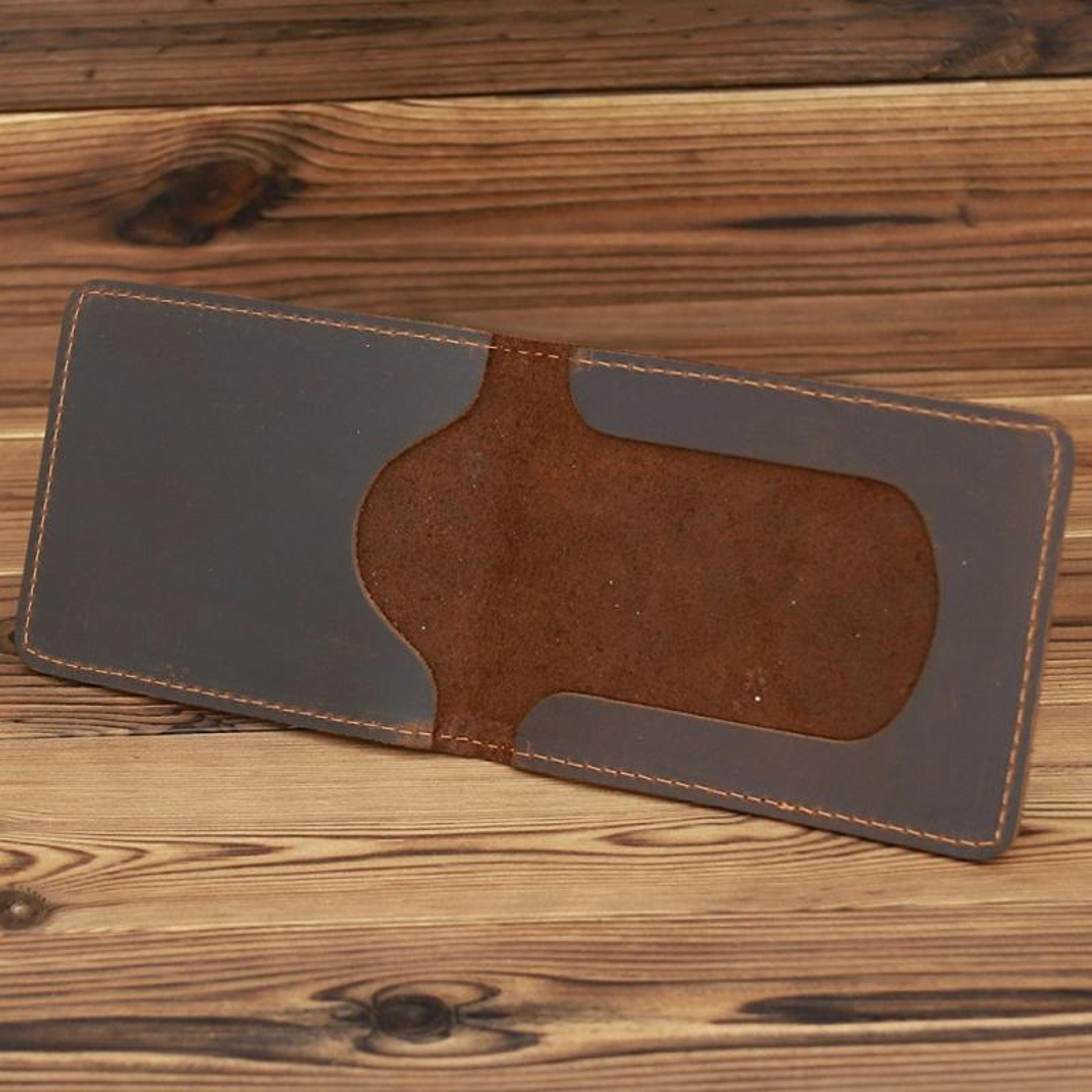 retro cowhide leather drivers license holder wallet dark brown