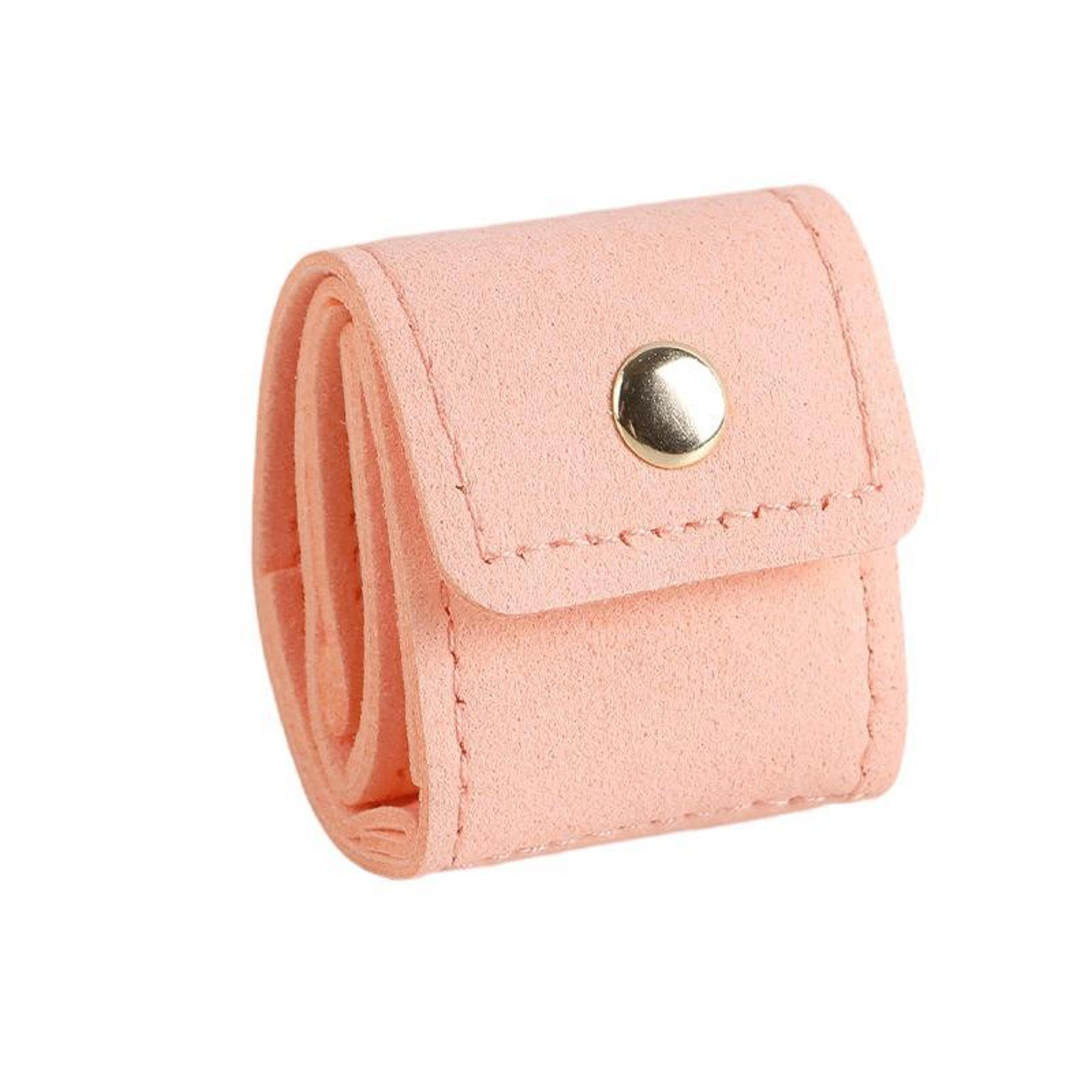 mini travel jewelry pouch with 4 compartments and snap closure pink