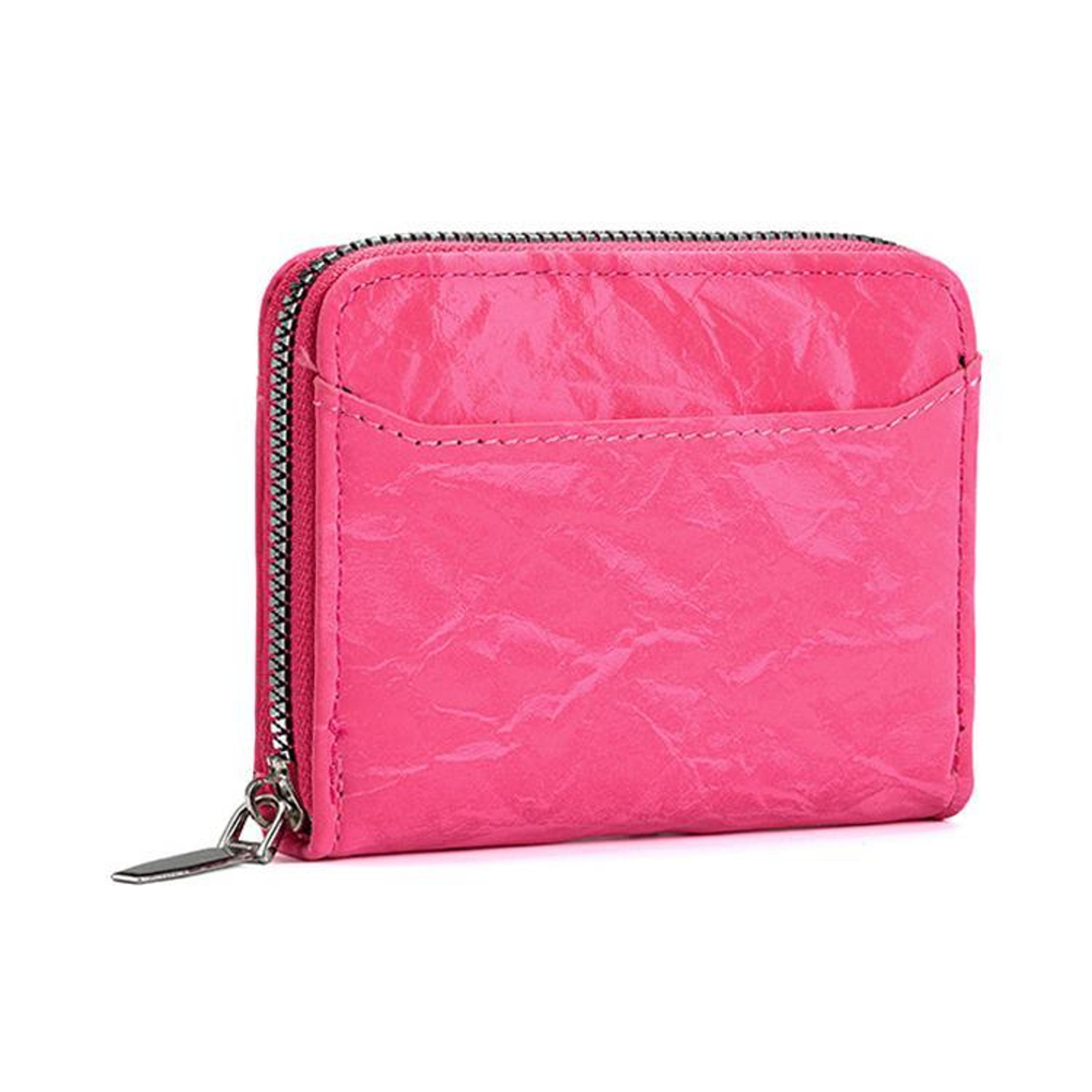 retro accordion card holder wallet with zipper in peach red