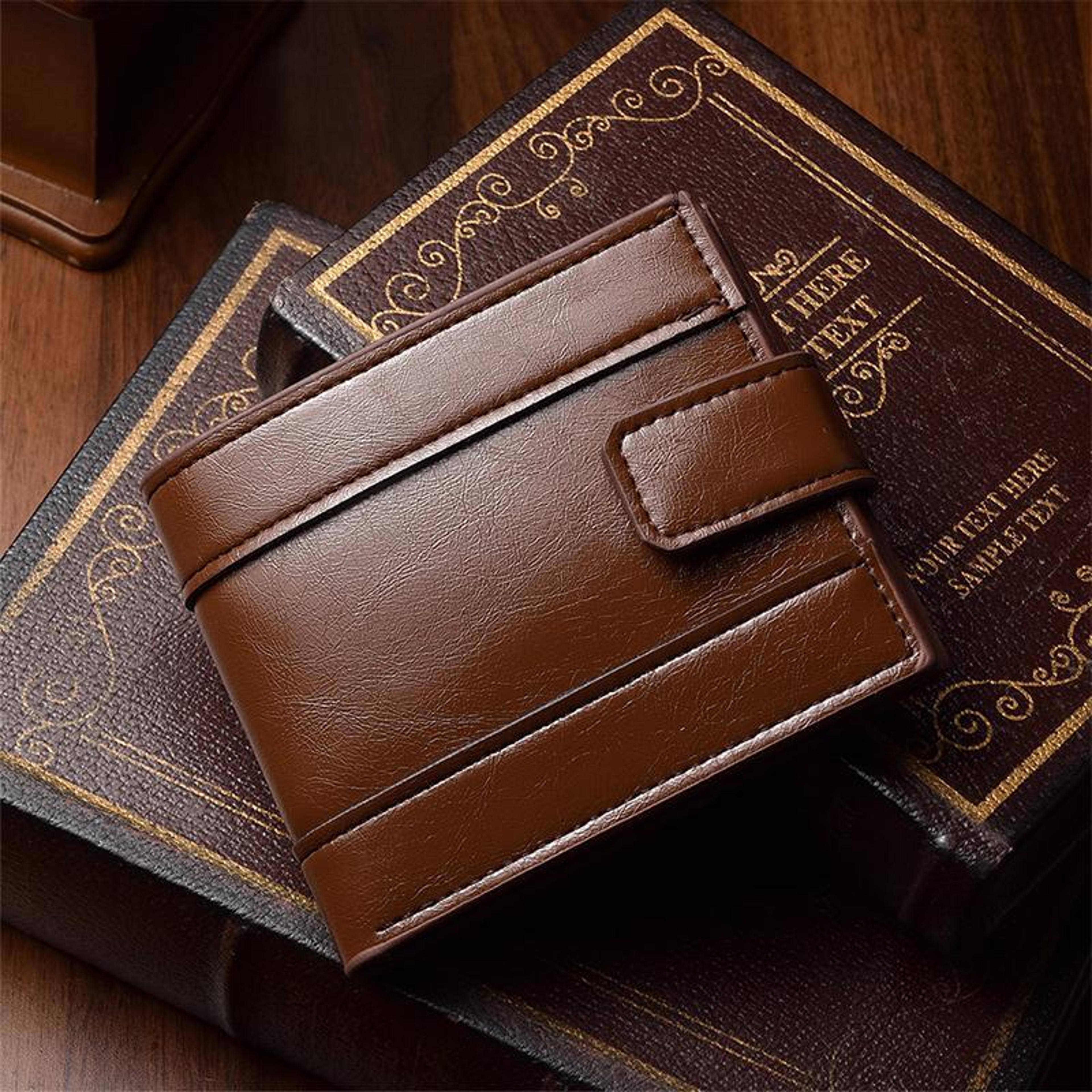 mens vintage pu leather bifold wallet with zipper and multiple card slots dark coffee