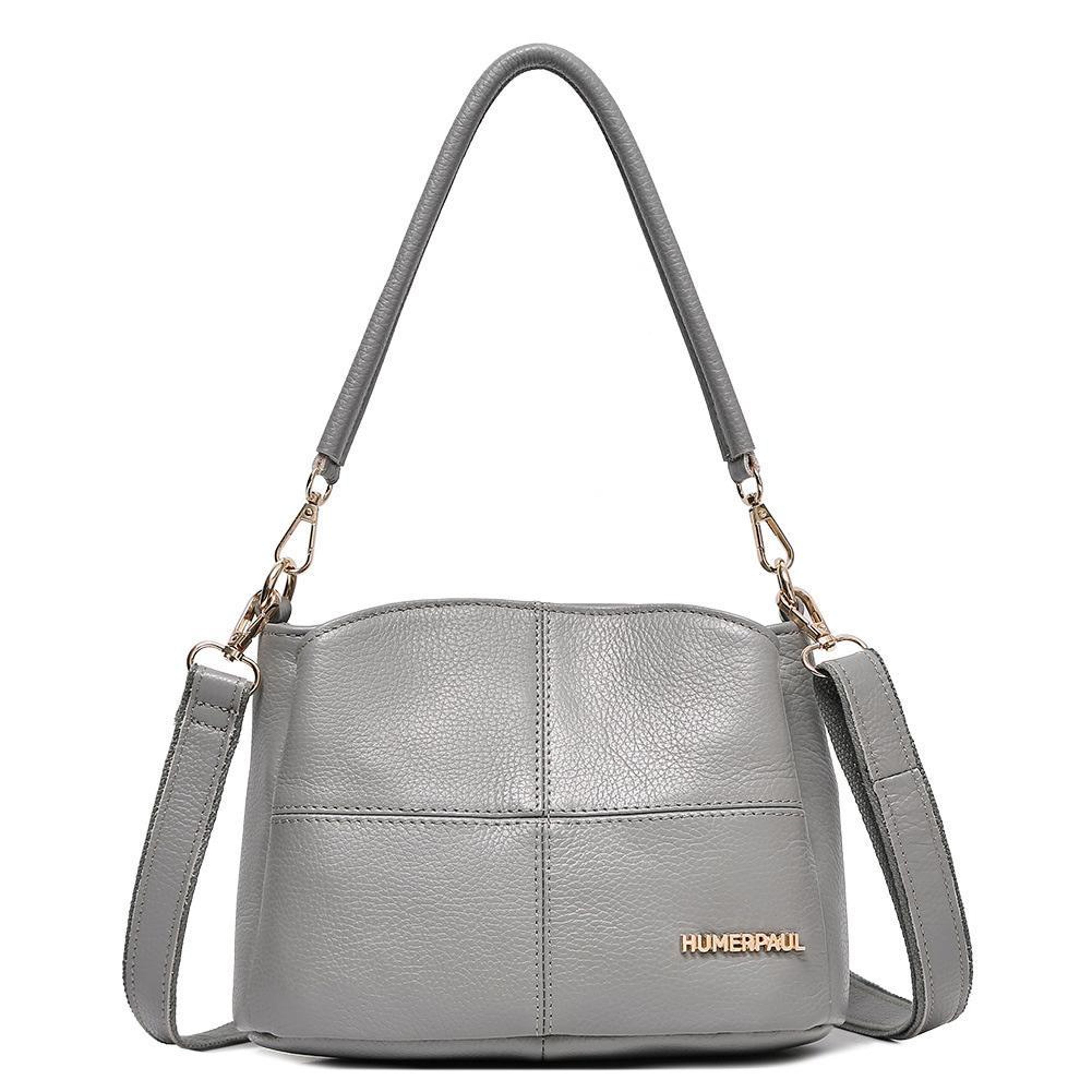 womens large capacity leather shoulder and crossbody bag in gray