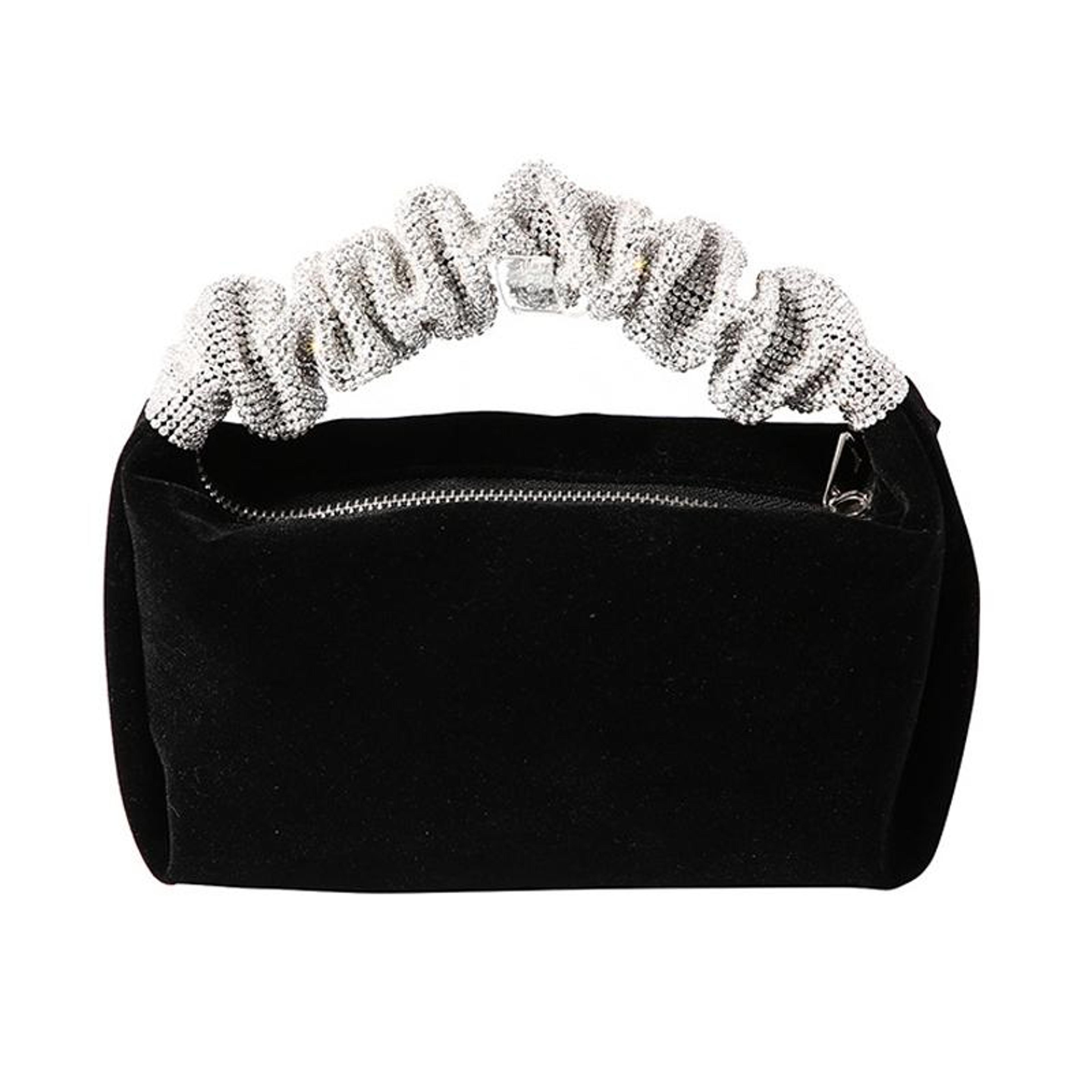 black velvet rhinestone evening clutch bag for women
