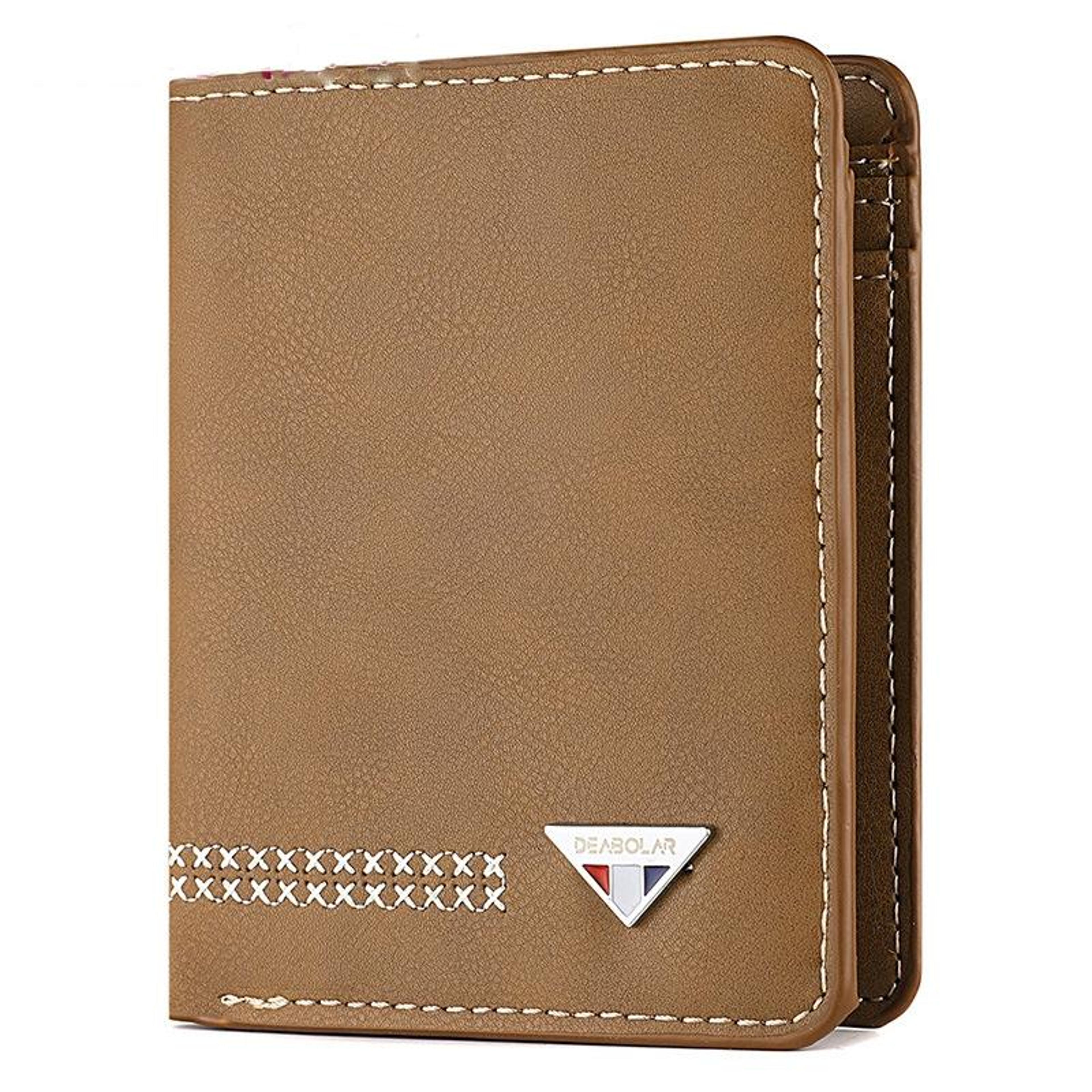 mens brown pu leather bifold wallet with multi card slots and id holders