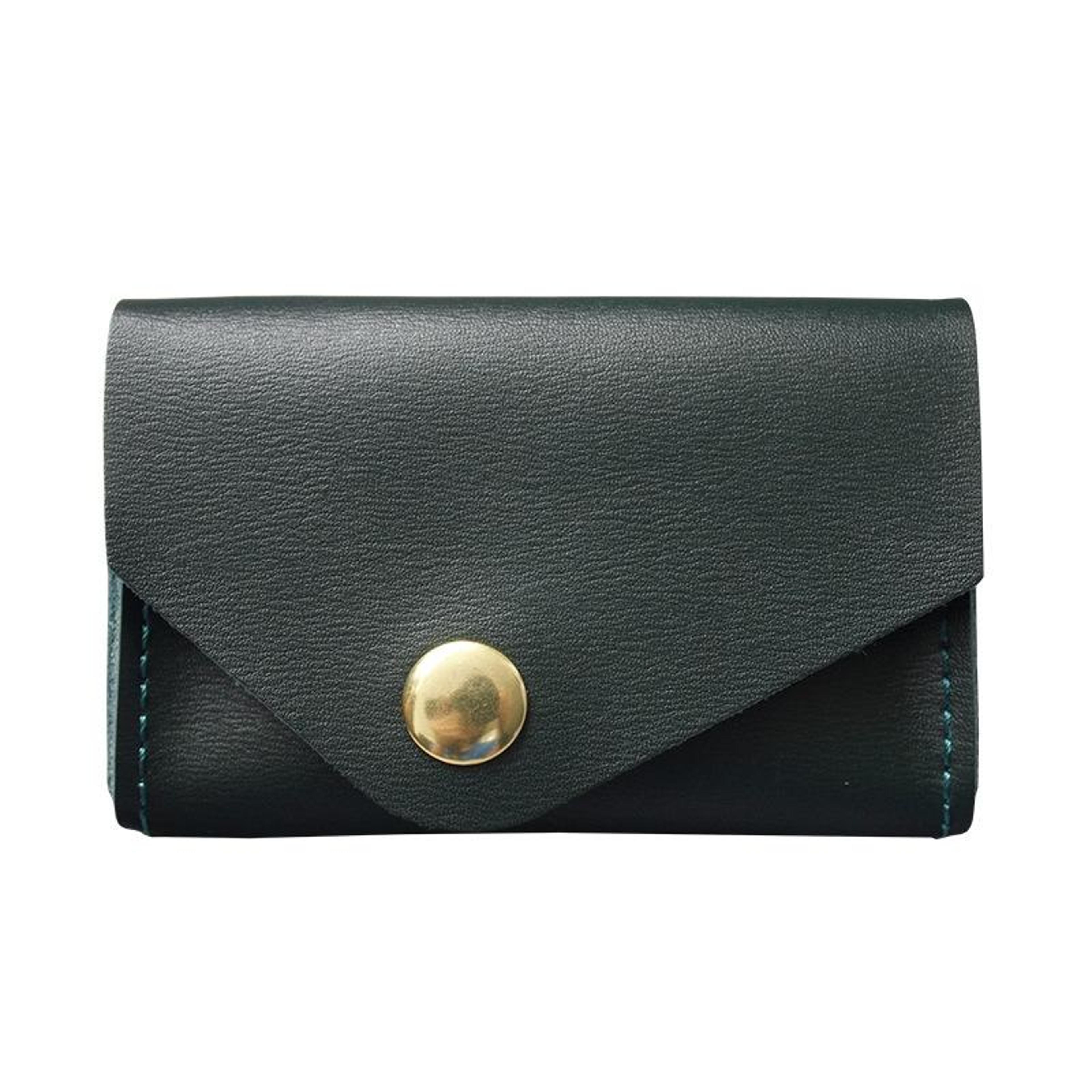 green cowhide leather card holder with magnetic closure