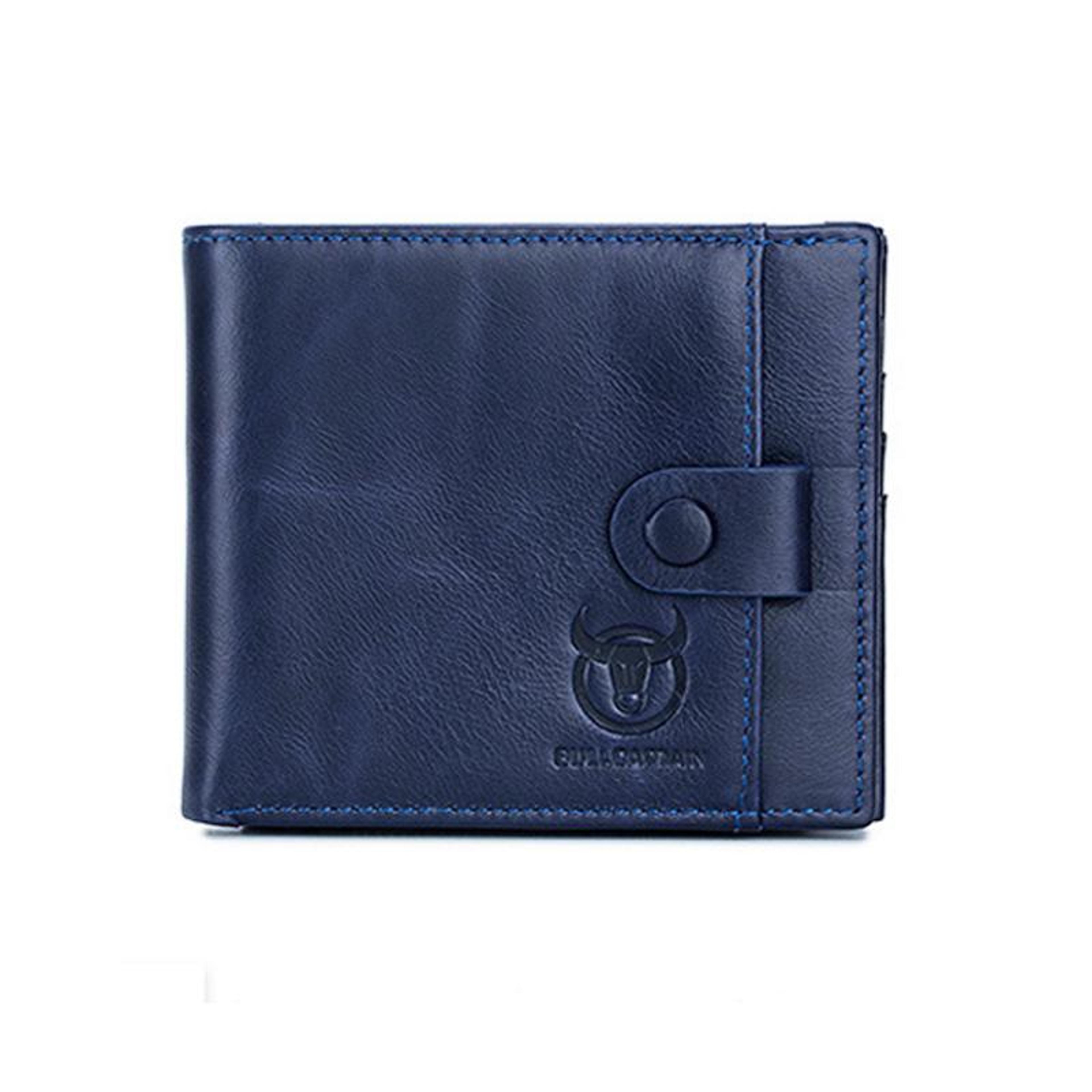 cowhide leather wallet with nfc blocking and multiple card slots blue