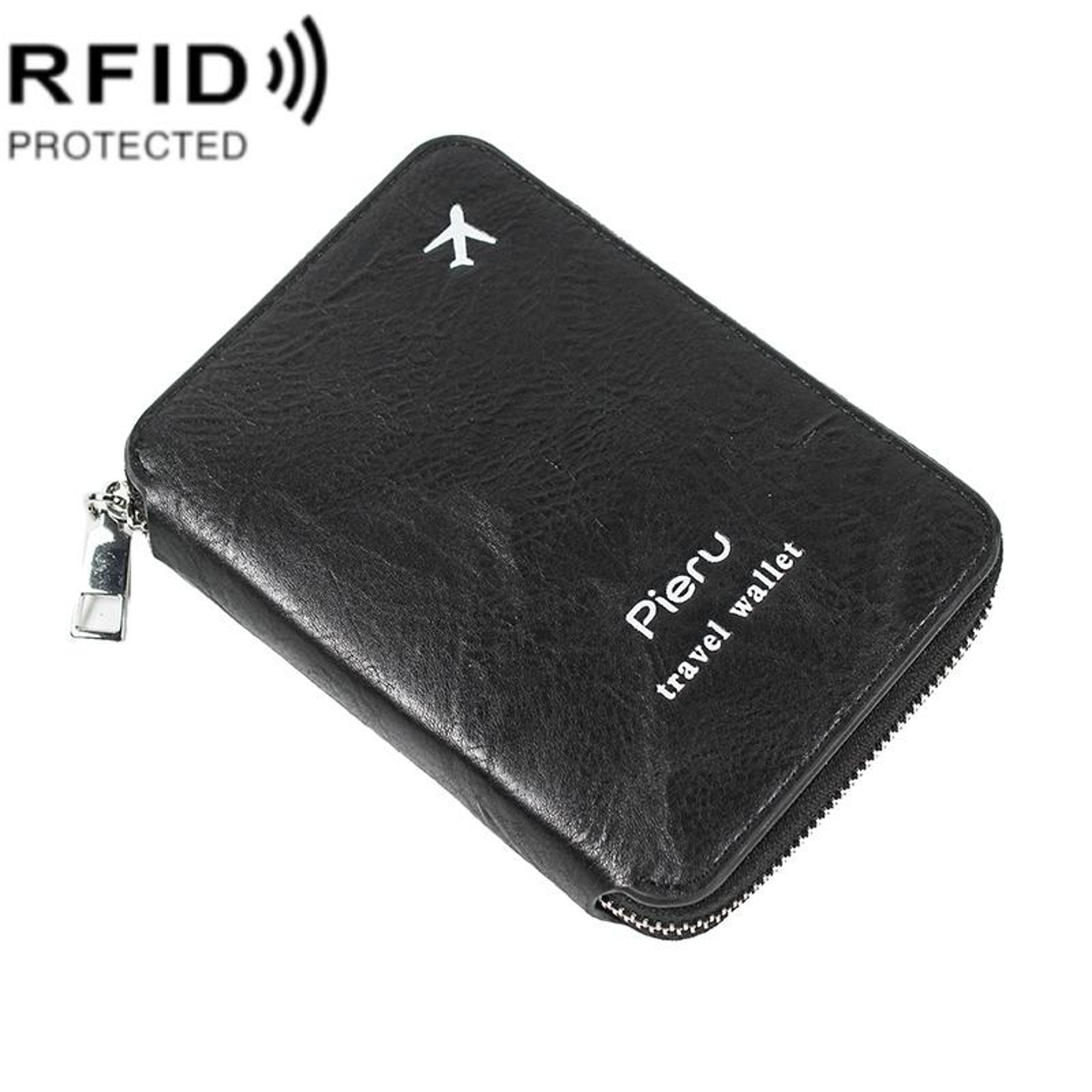 rfid blocking passport wallet with zipper and large capacity black
