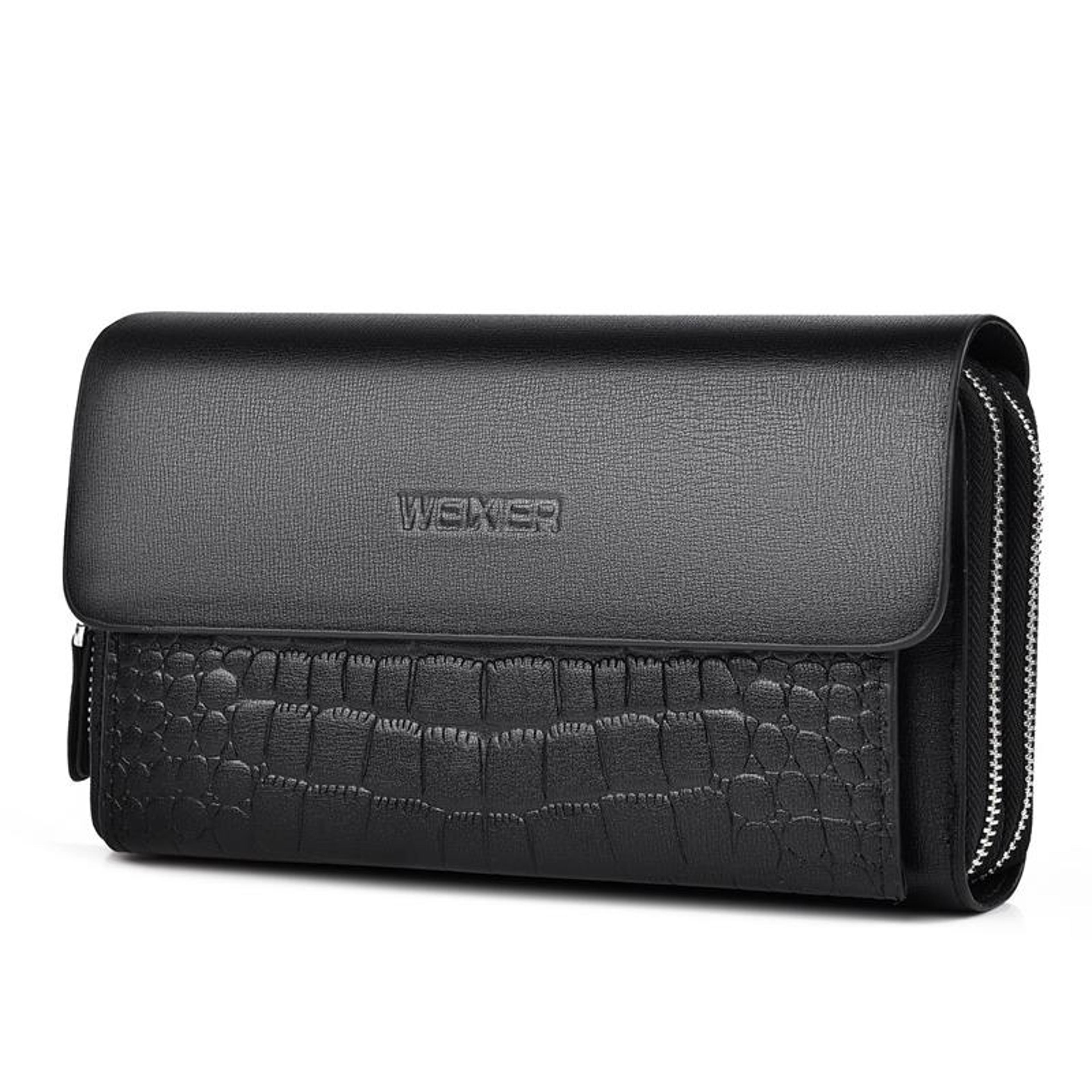 mens magnetic clutch wallet with multiple card slots and wrist strap