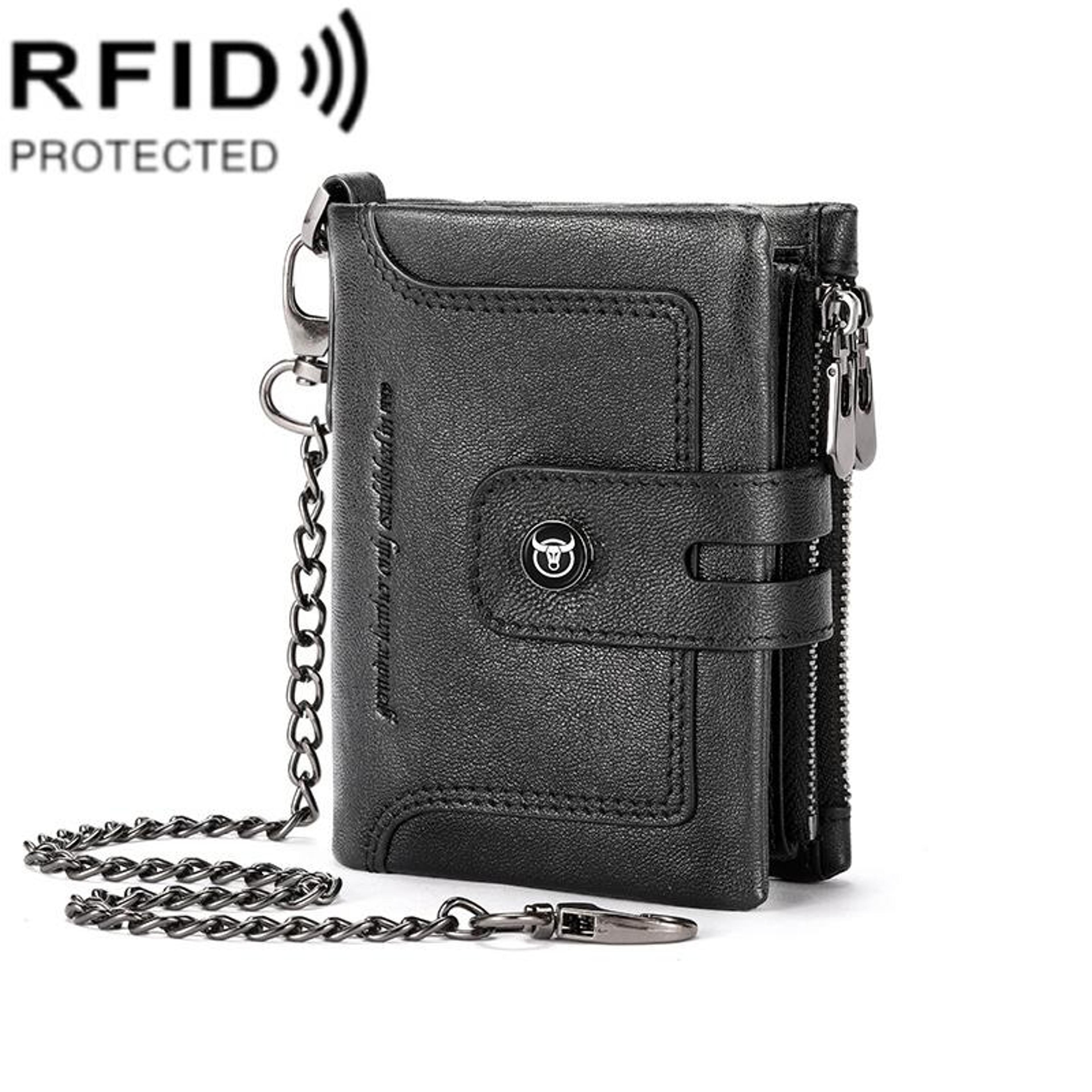 rfid blocking cowhide wallet with zipper and multiple card slots