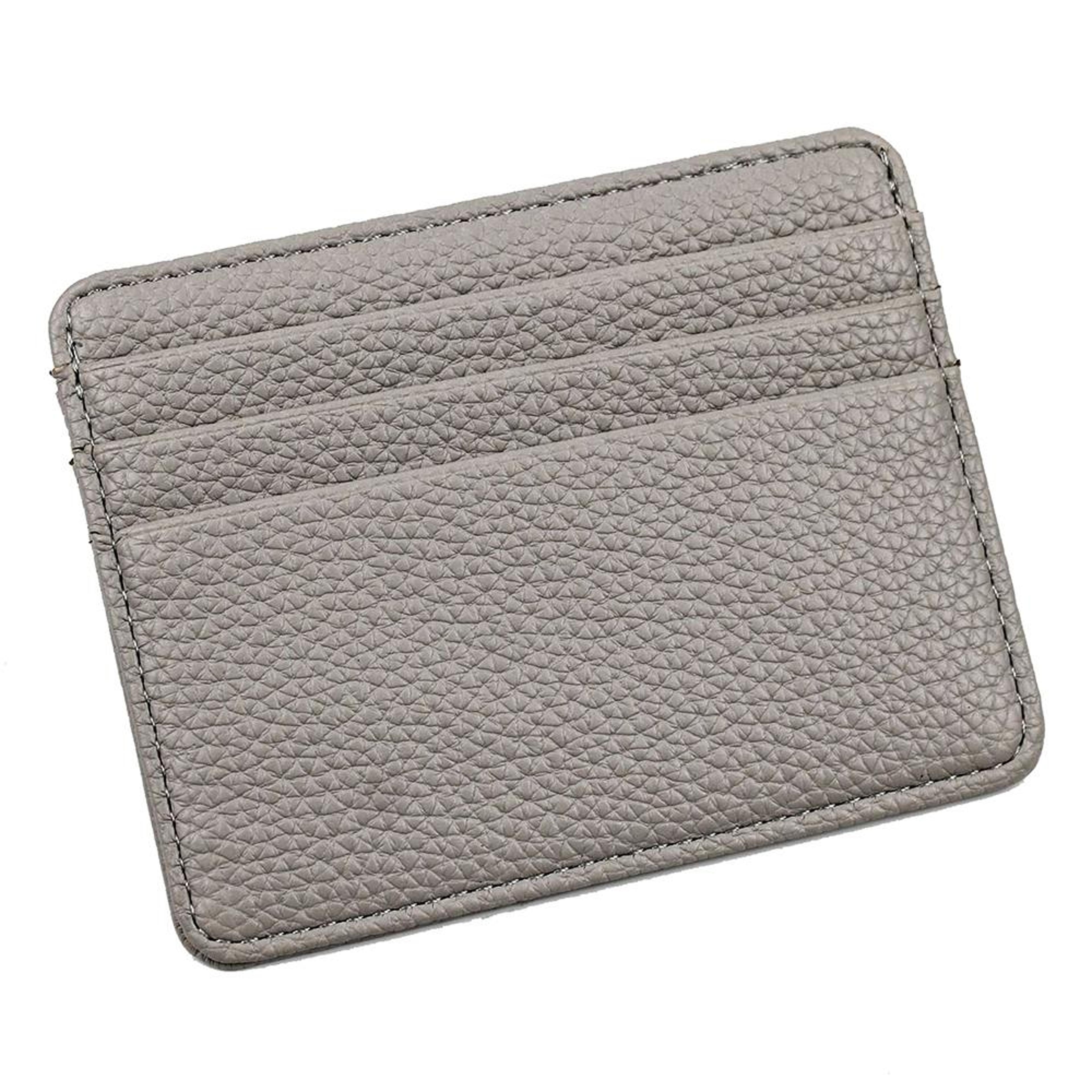 mini pu leather card holder with multiple card slots and lychee texture beige
