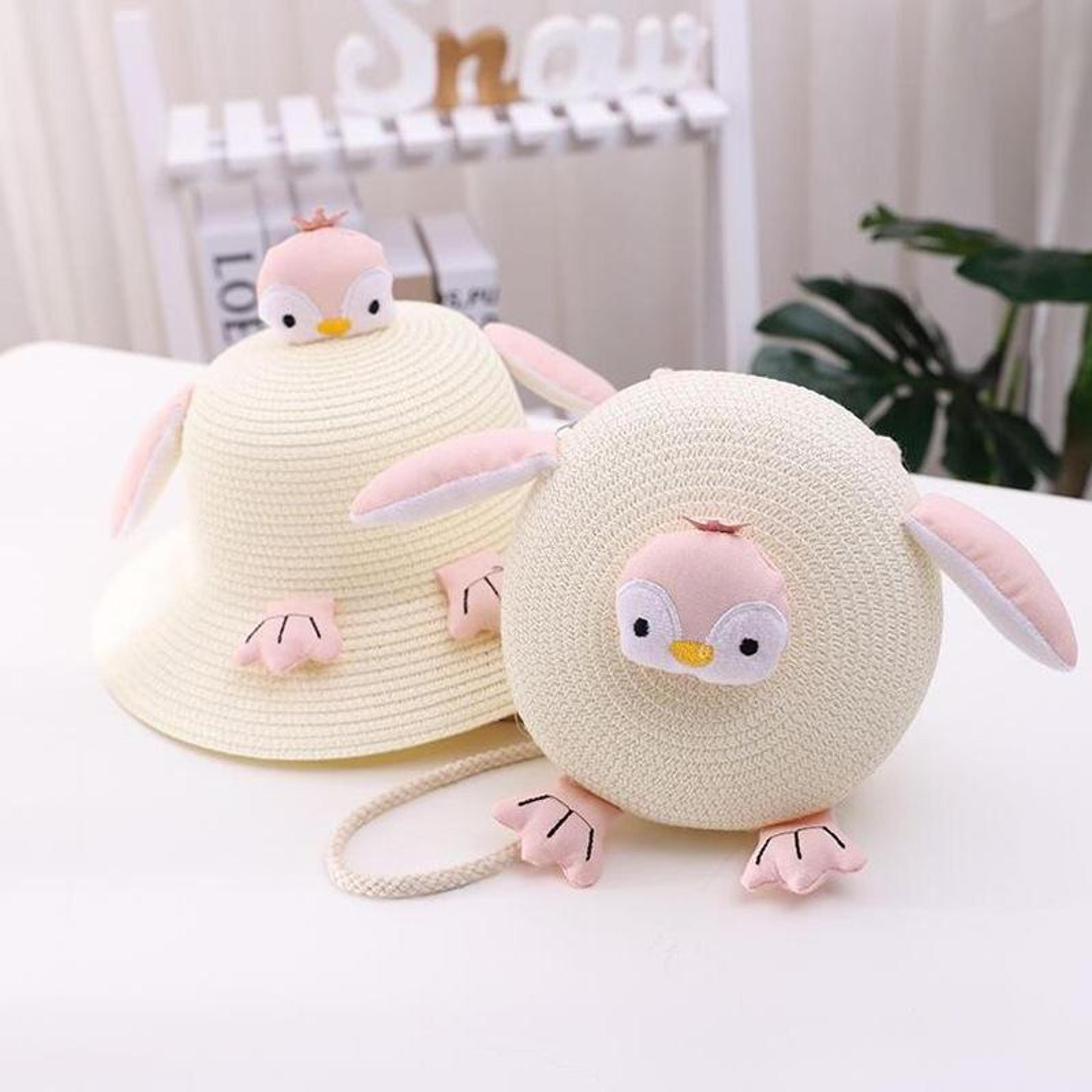girls straw bucket hat and bag set for kids in milk white