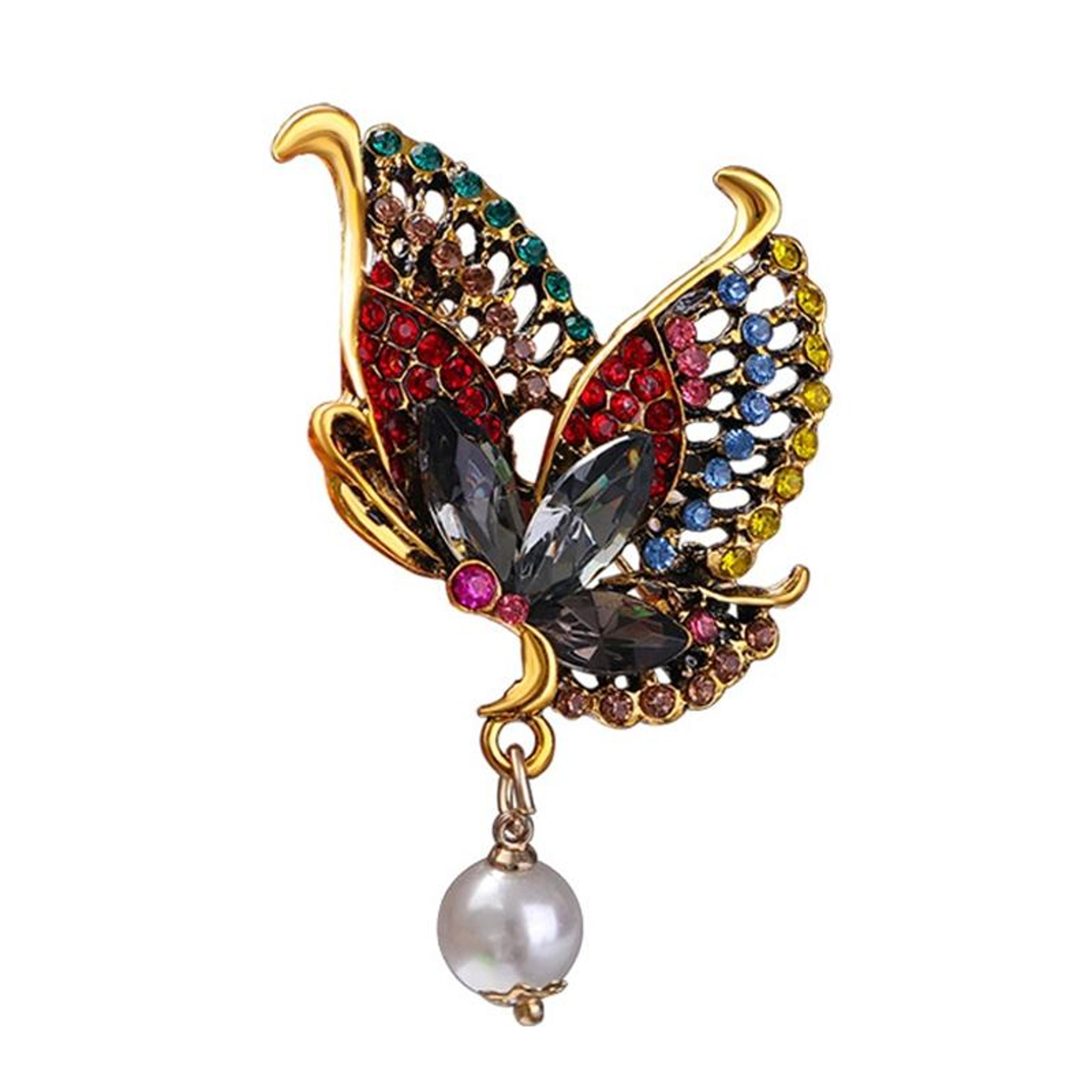 retro rhinestone butterfly brooch pin for women in red