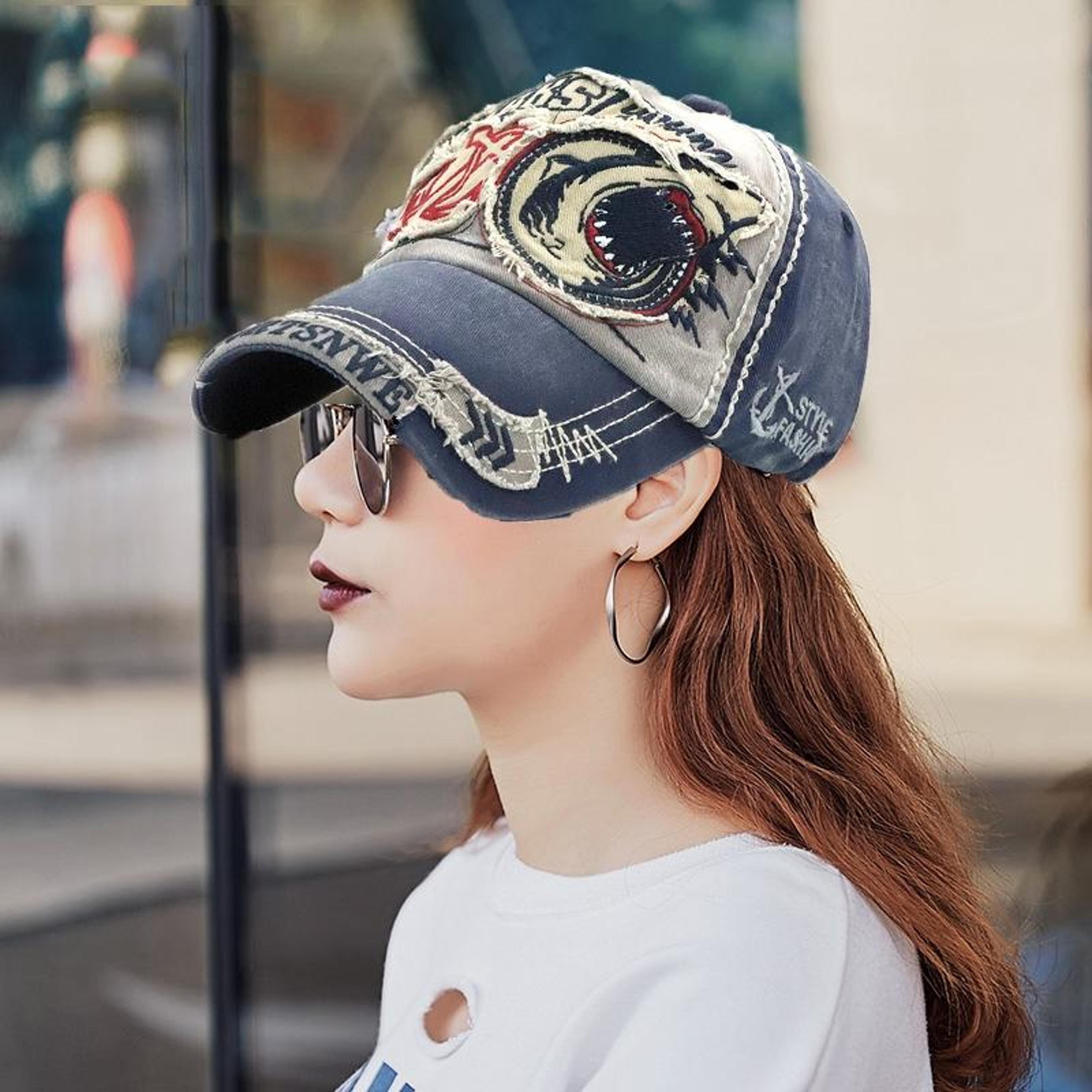 shark pattern baseball cap for men and women with embroidered patch