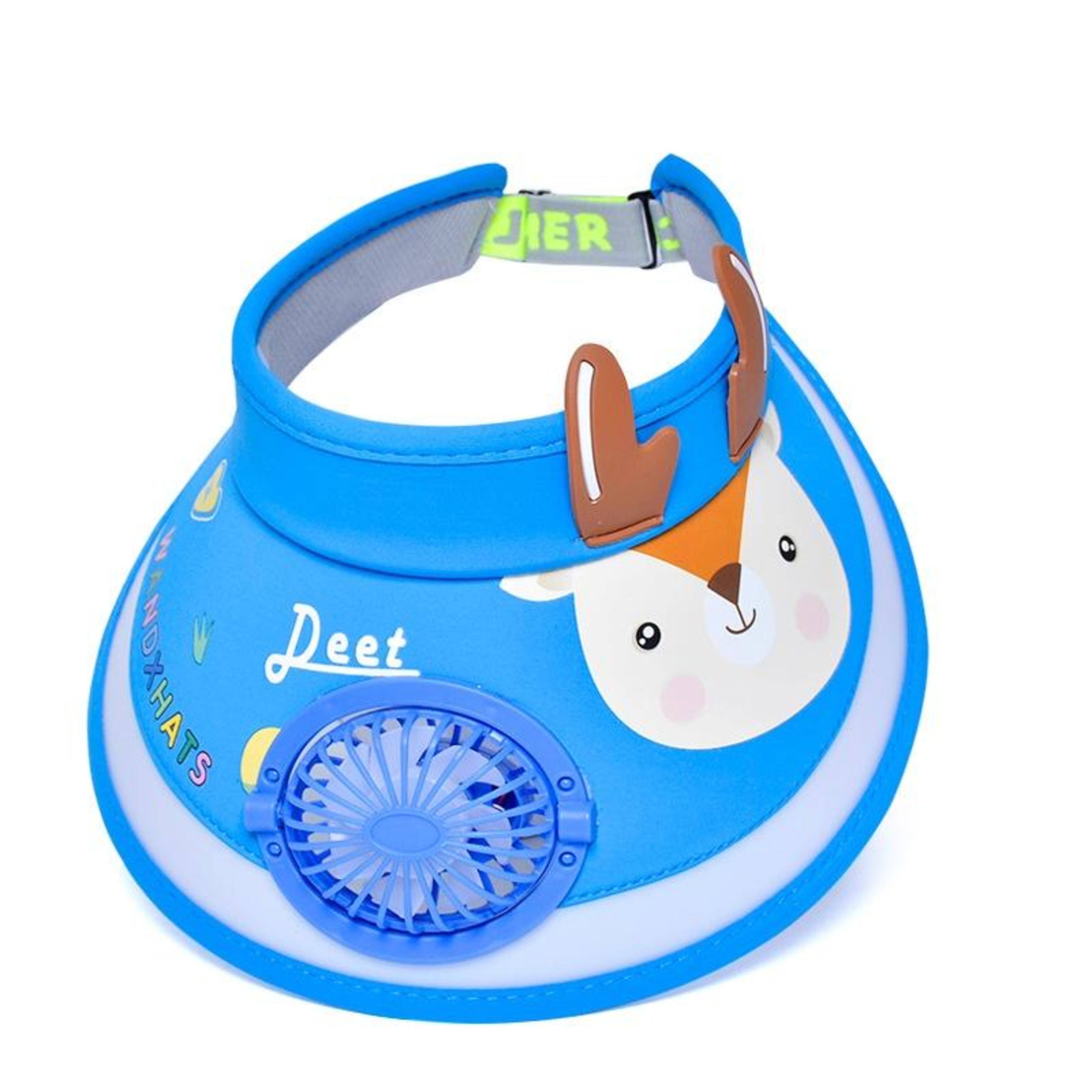 kids sun hat with adjustable mini fan and wide brim for sun protection