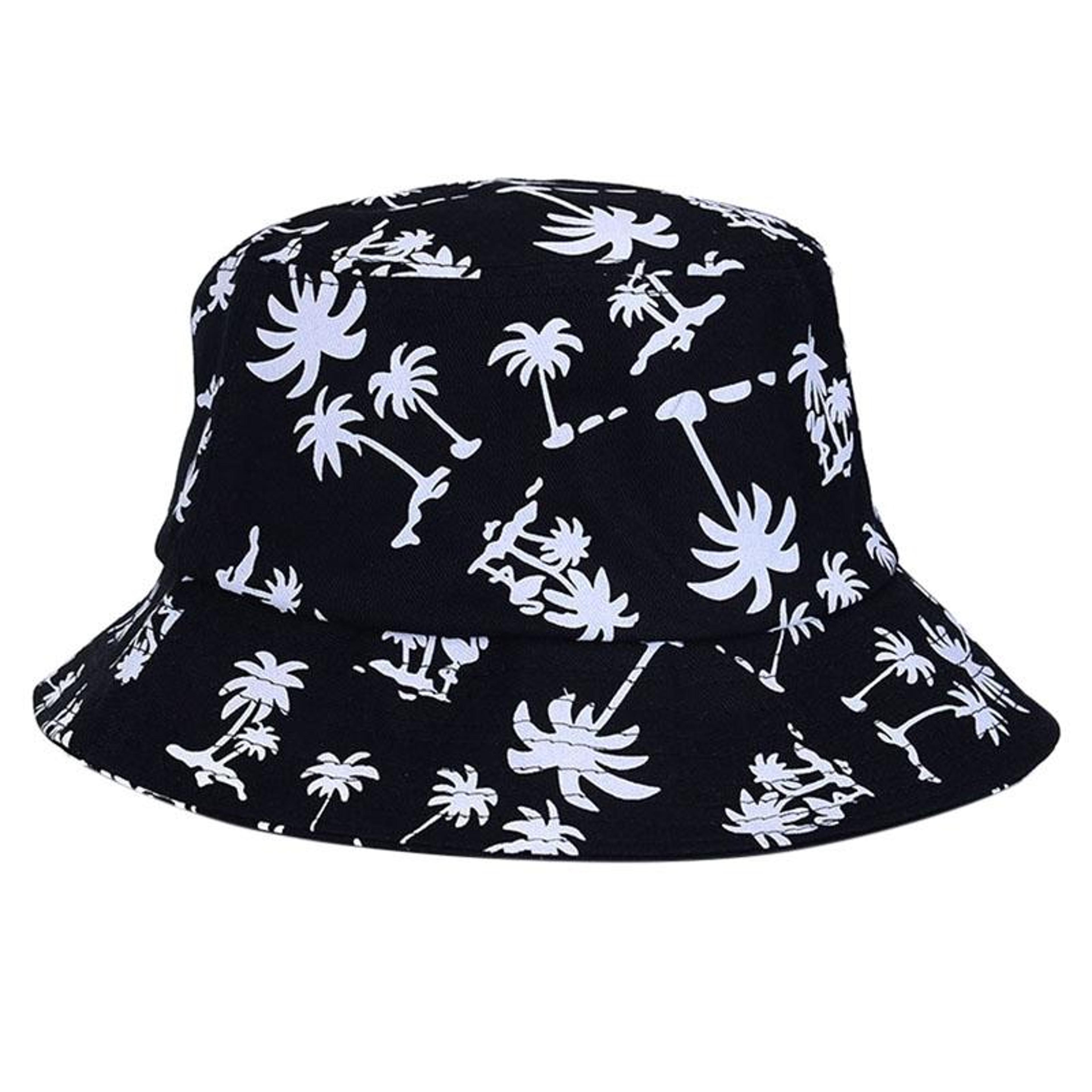 unisex cotton bucket hat with embroidered letter and floral details
