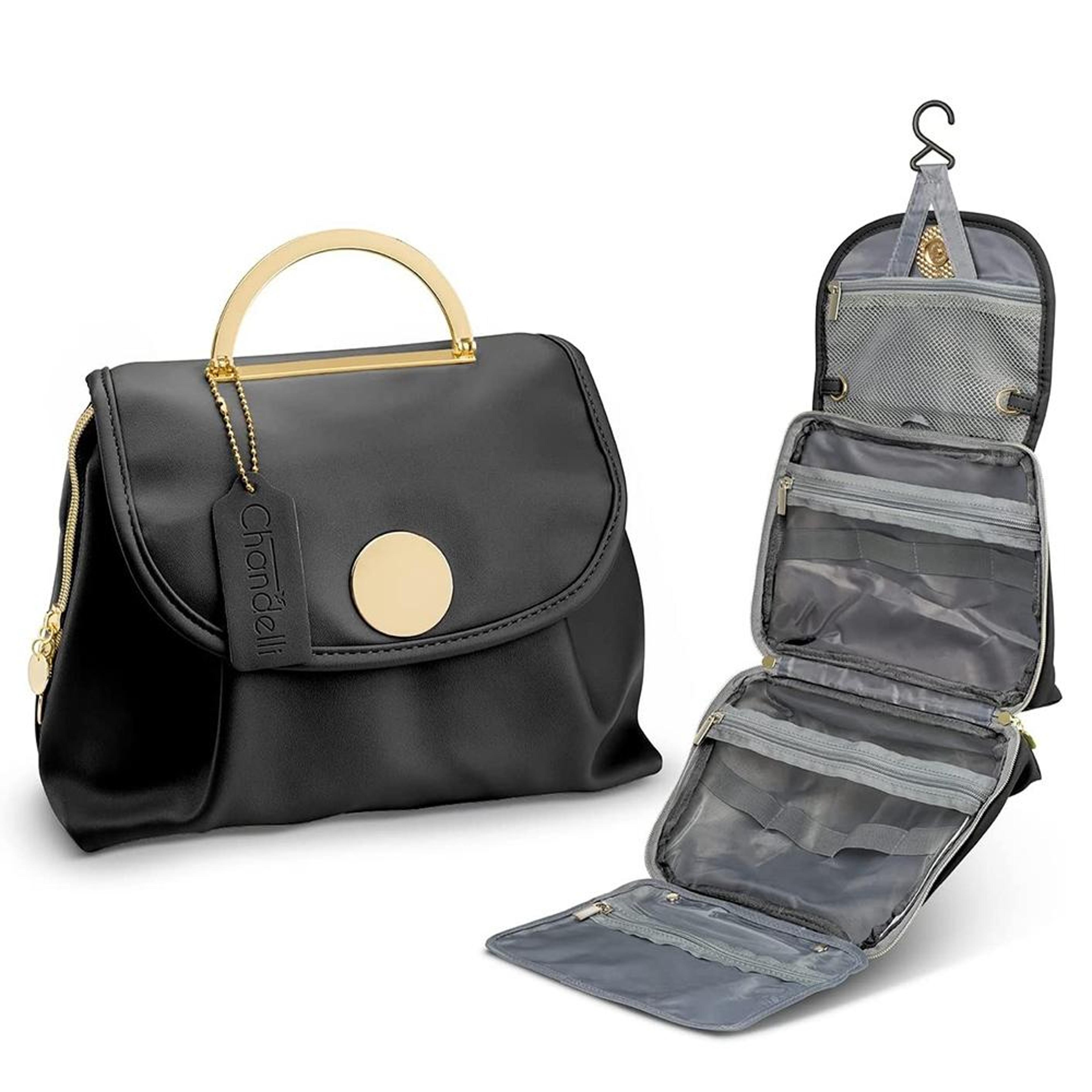 waterproof leather toiletry bag with hanging hook and travel organizer