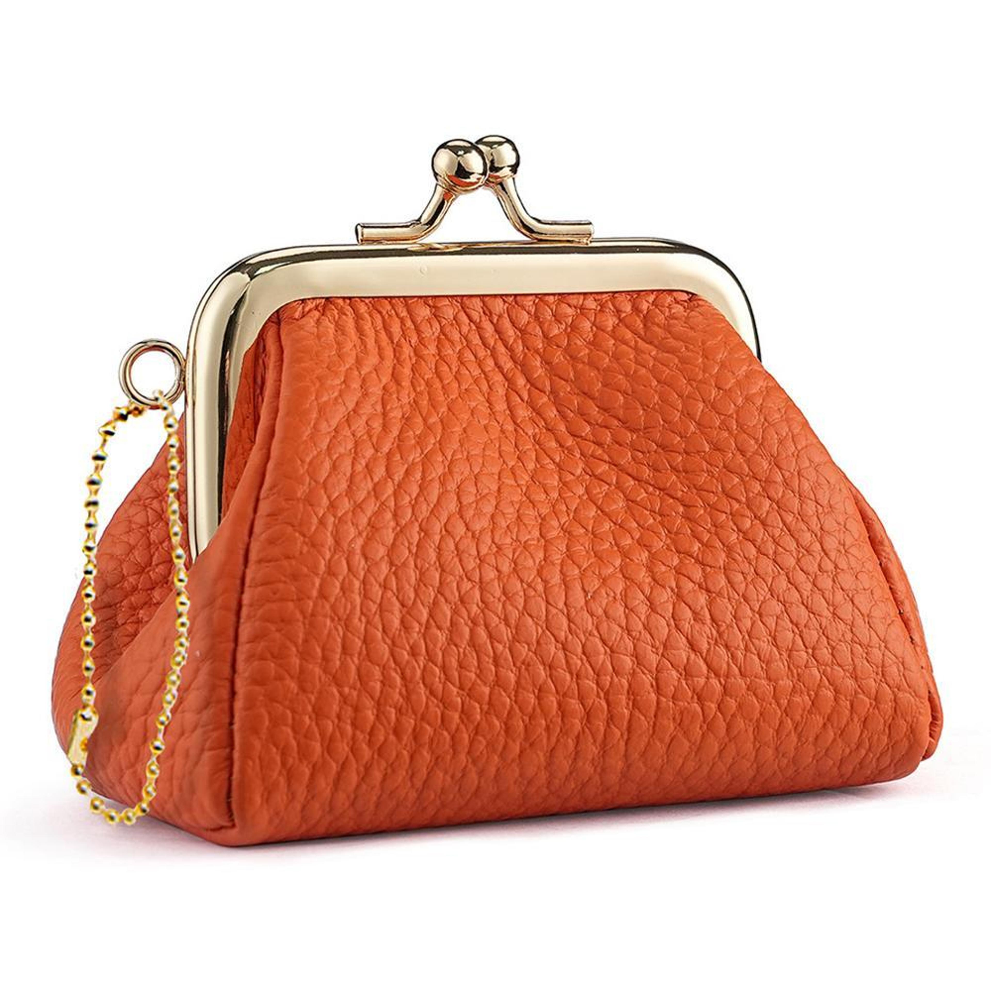 small leather coin purse with clip lock closure