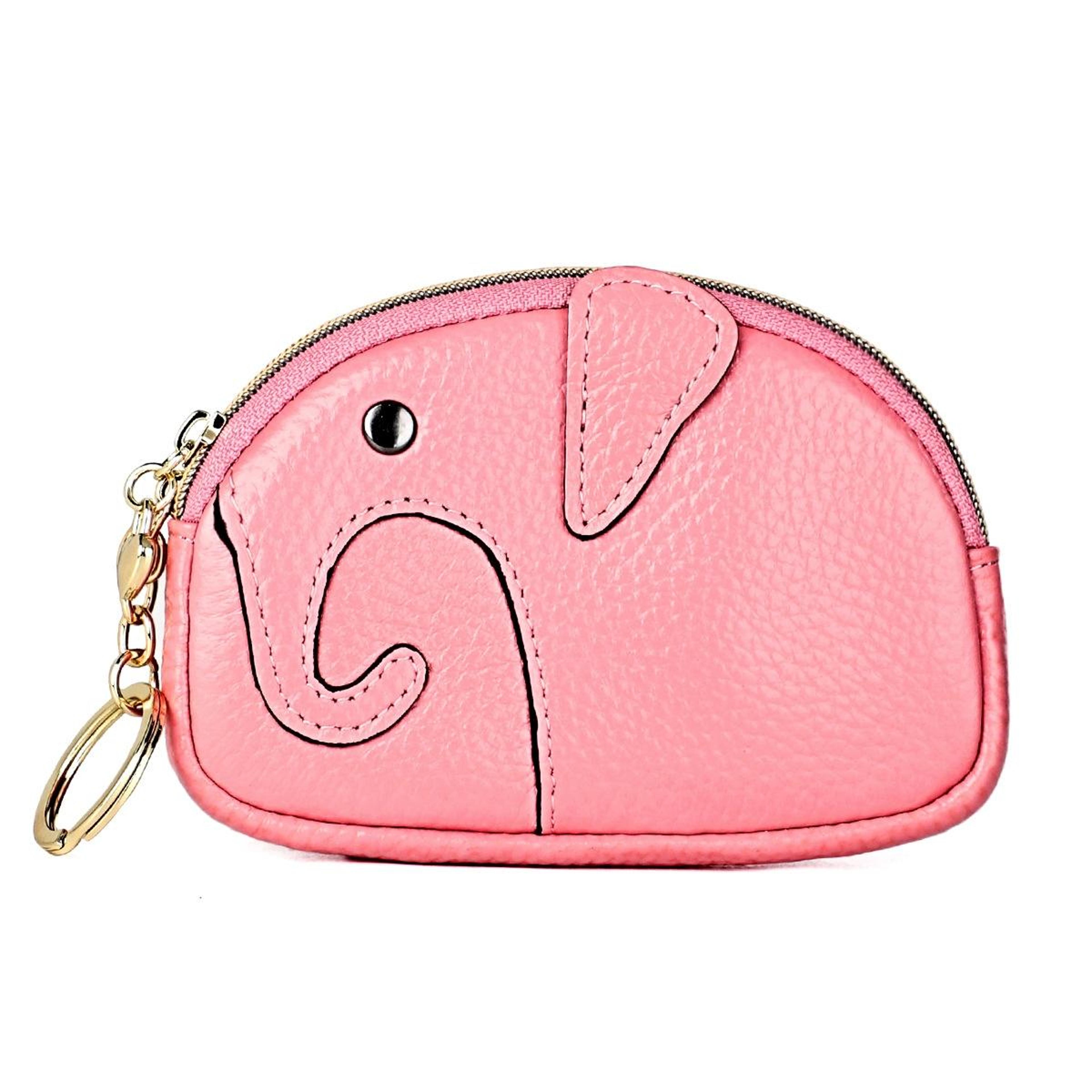 cowhide leather elephant coin purse with zipper closure