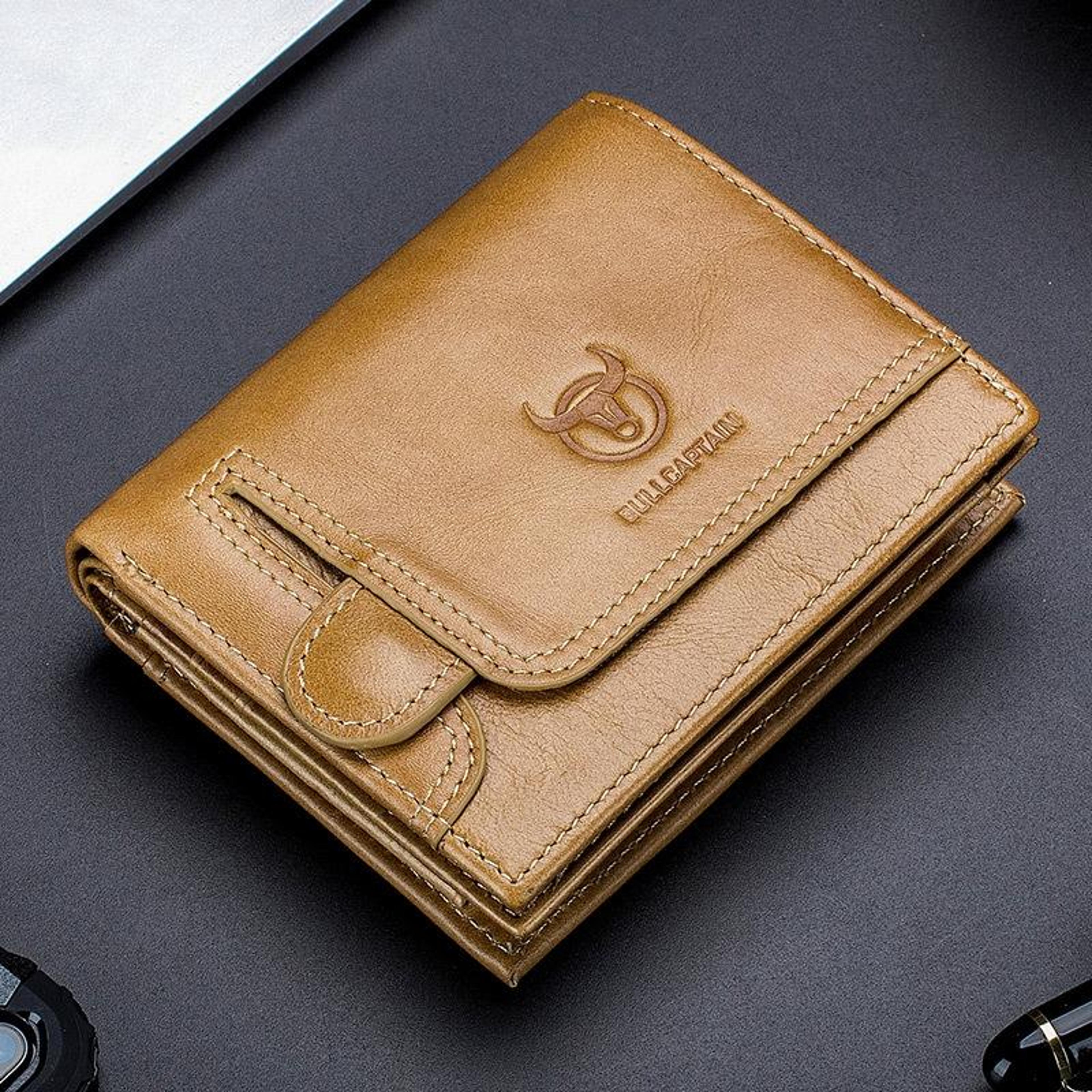 mens genuine cowhide leather wallet with rfid blocking protection