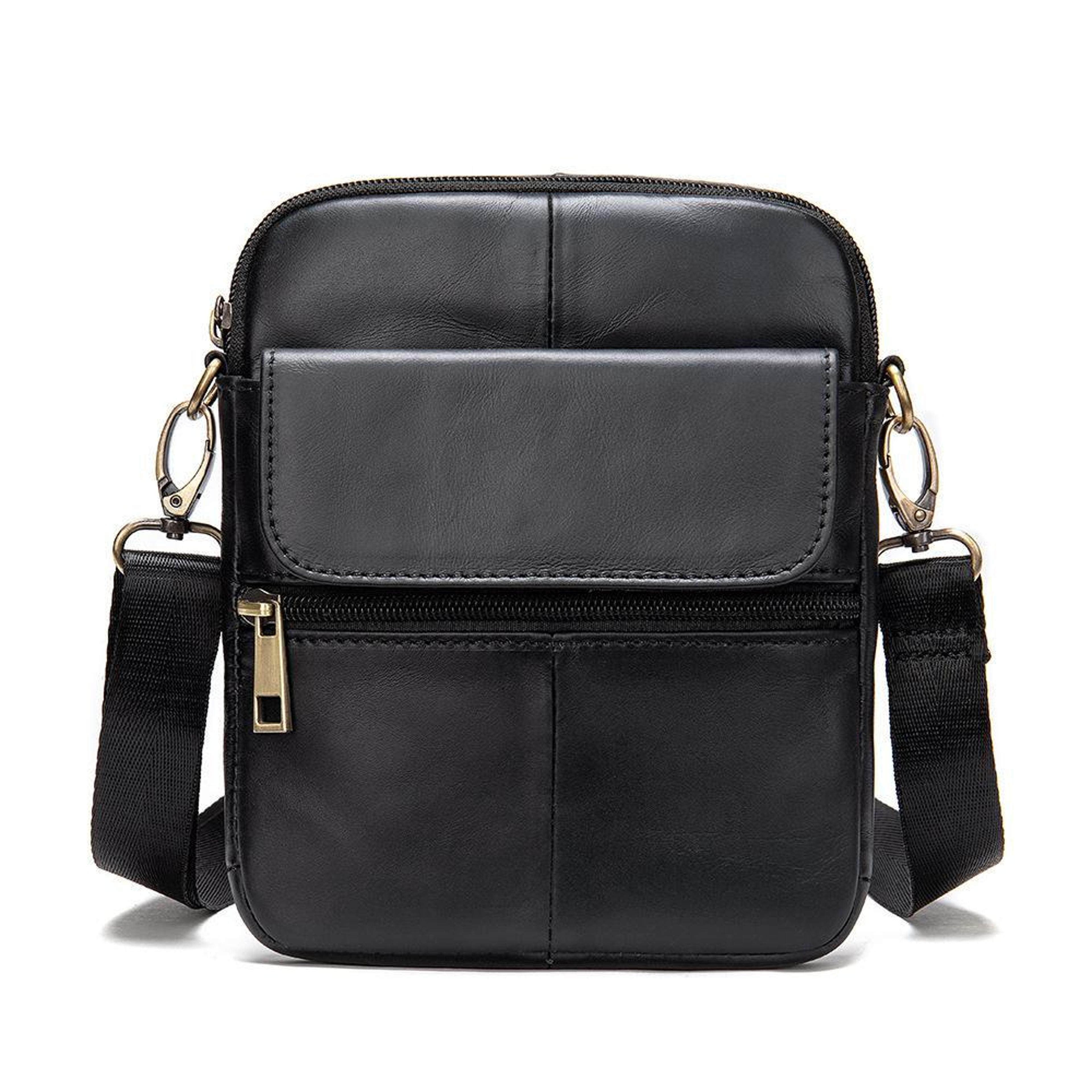 vintage leather crossbody bag with multiple pockets and adjustable strap