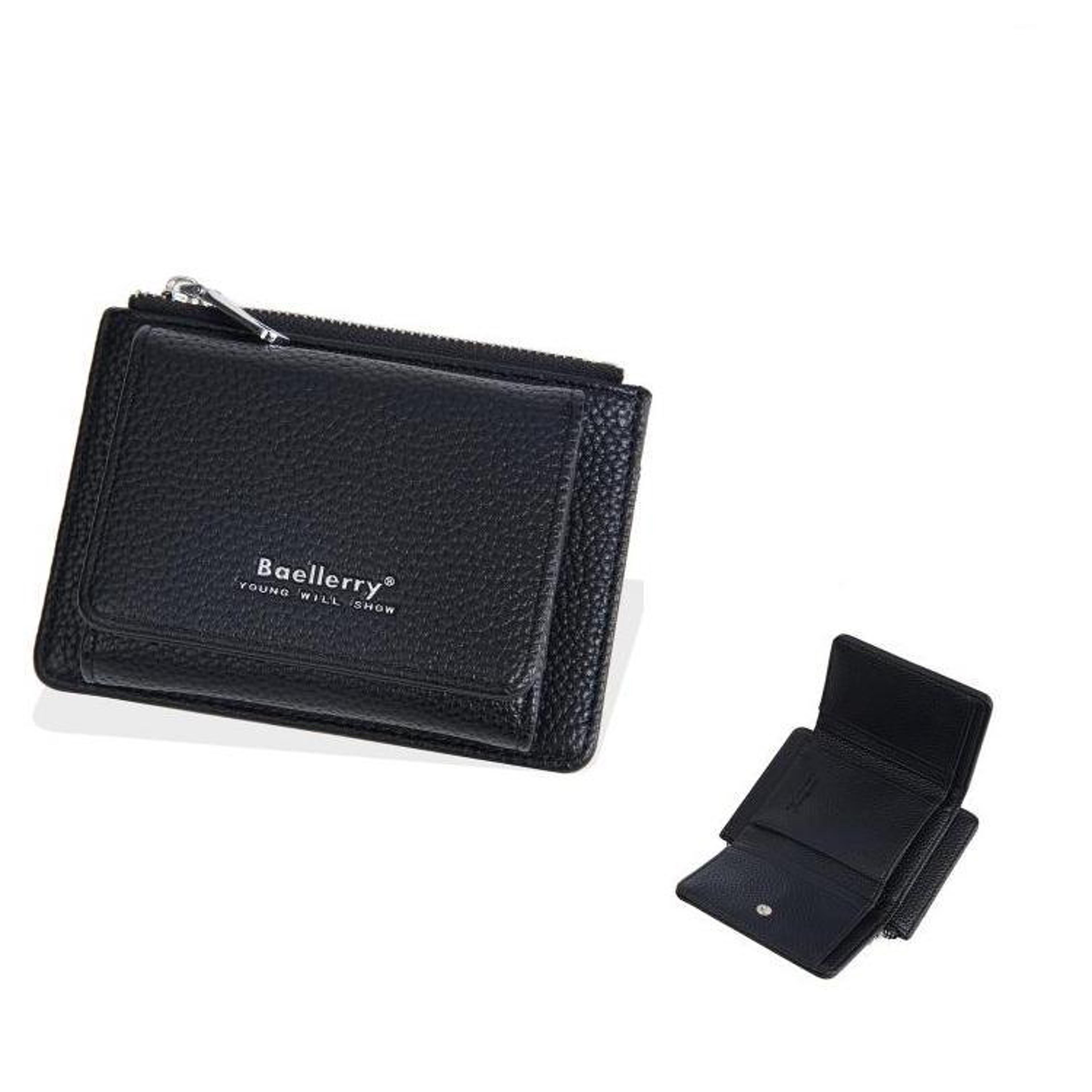 womens compact tri fold wallet with pebbled pu leather and zippered coin pocket