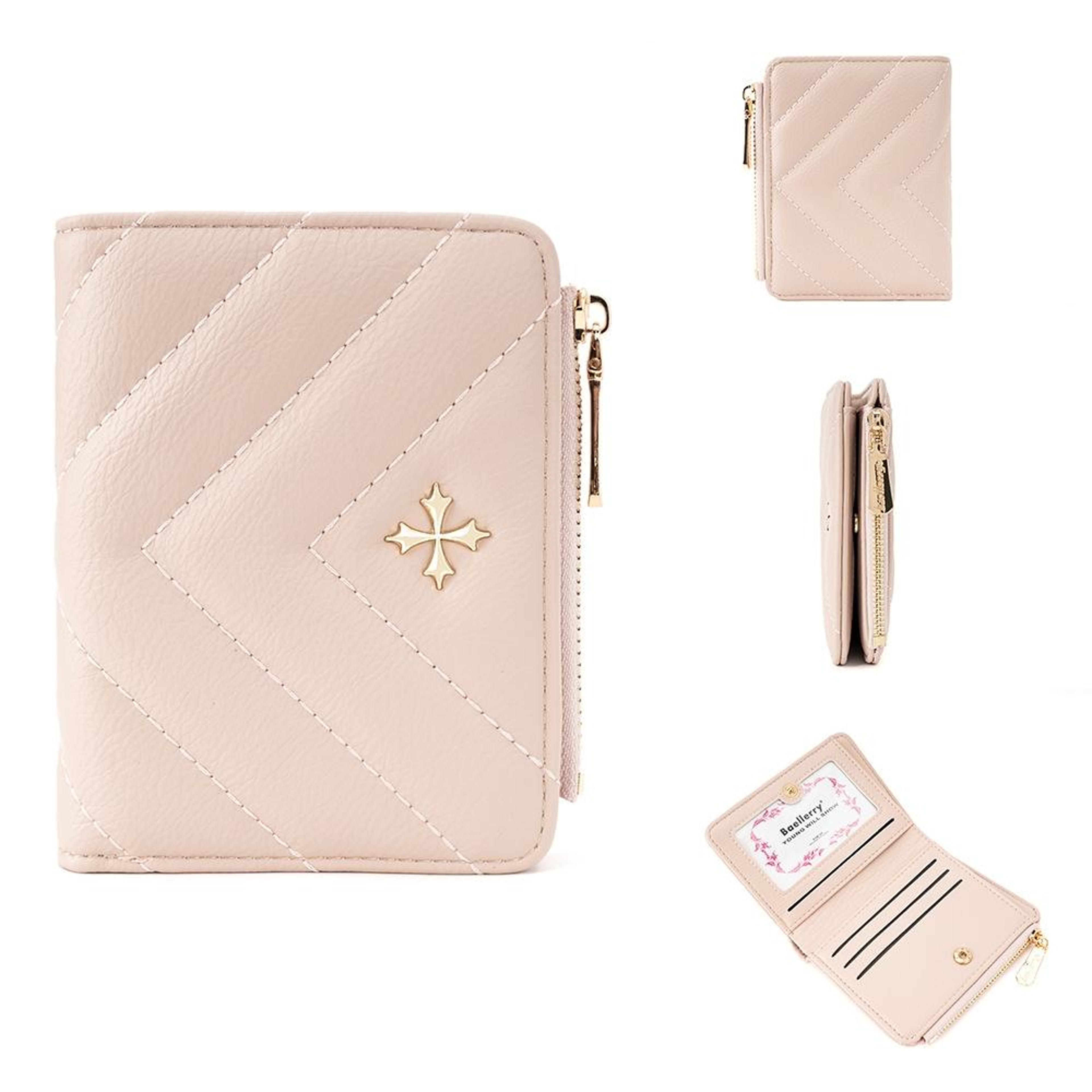 pu leather short wallet with multiple card slots and zipper coin purse