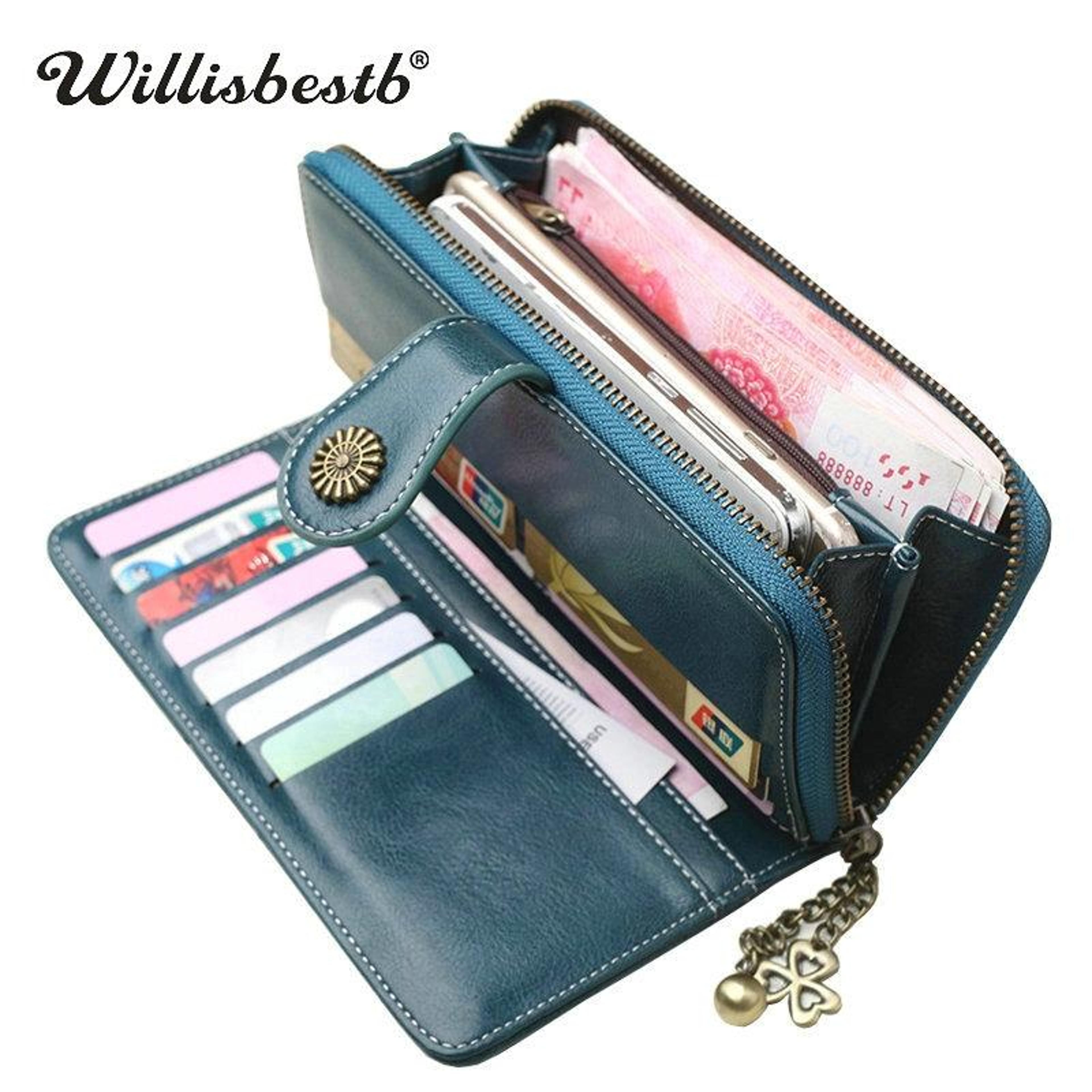 womens vintage pu leather long zipper wallet with phone pocket and card slots