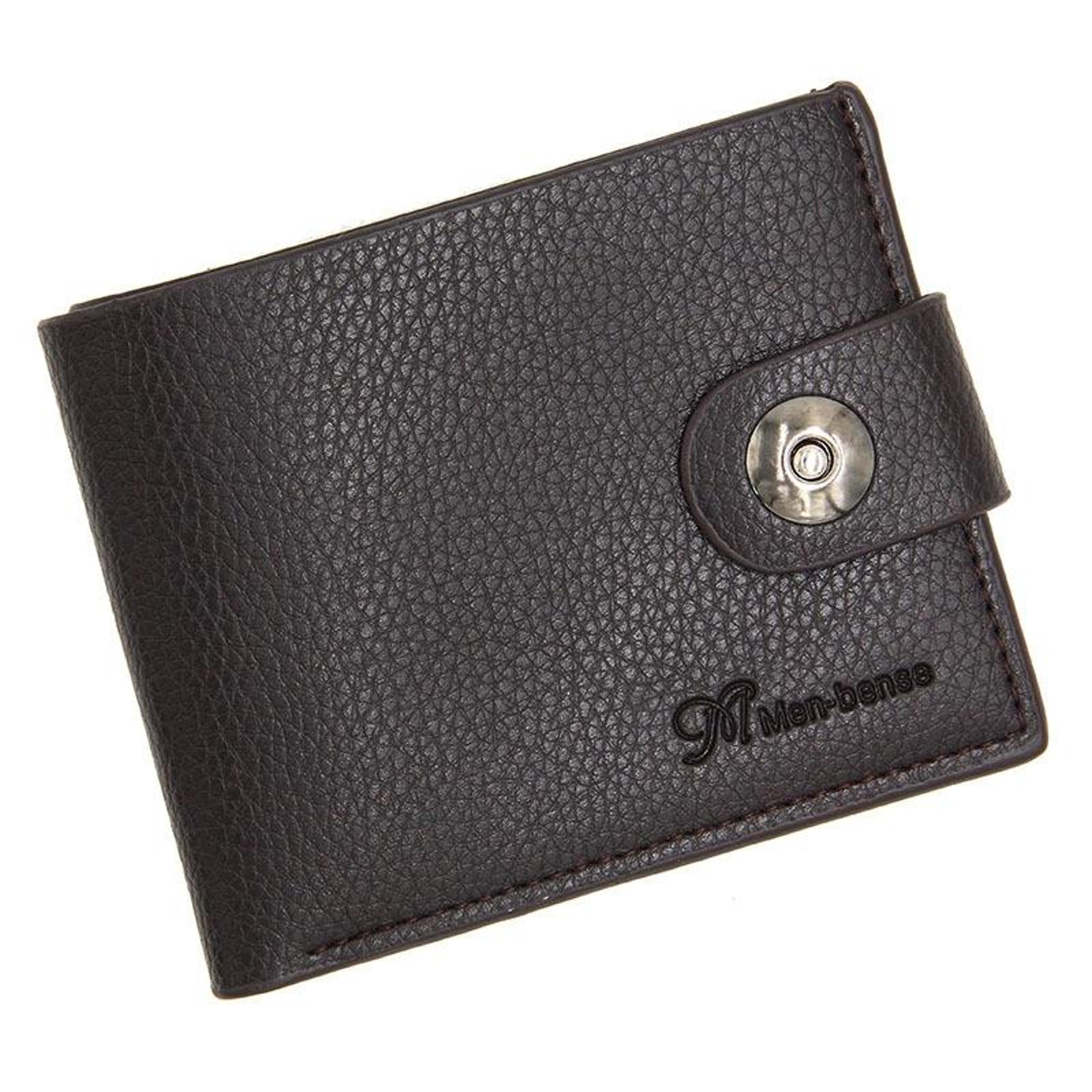mens bifold pu leather wallet with magnetic closure and zipper coin pocket