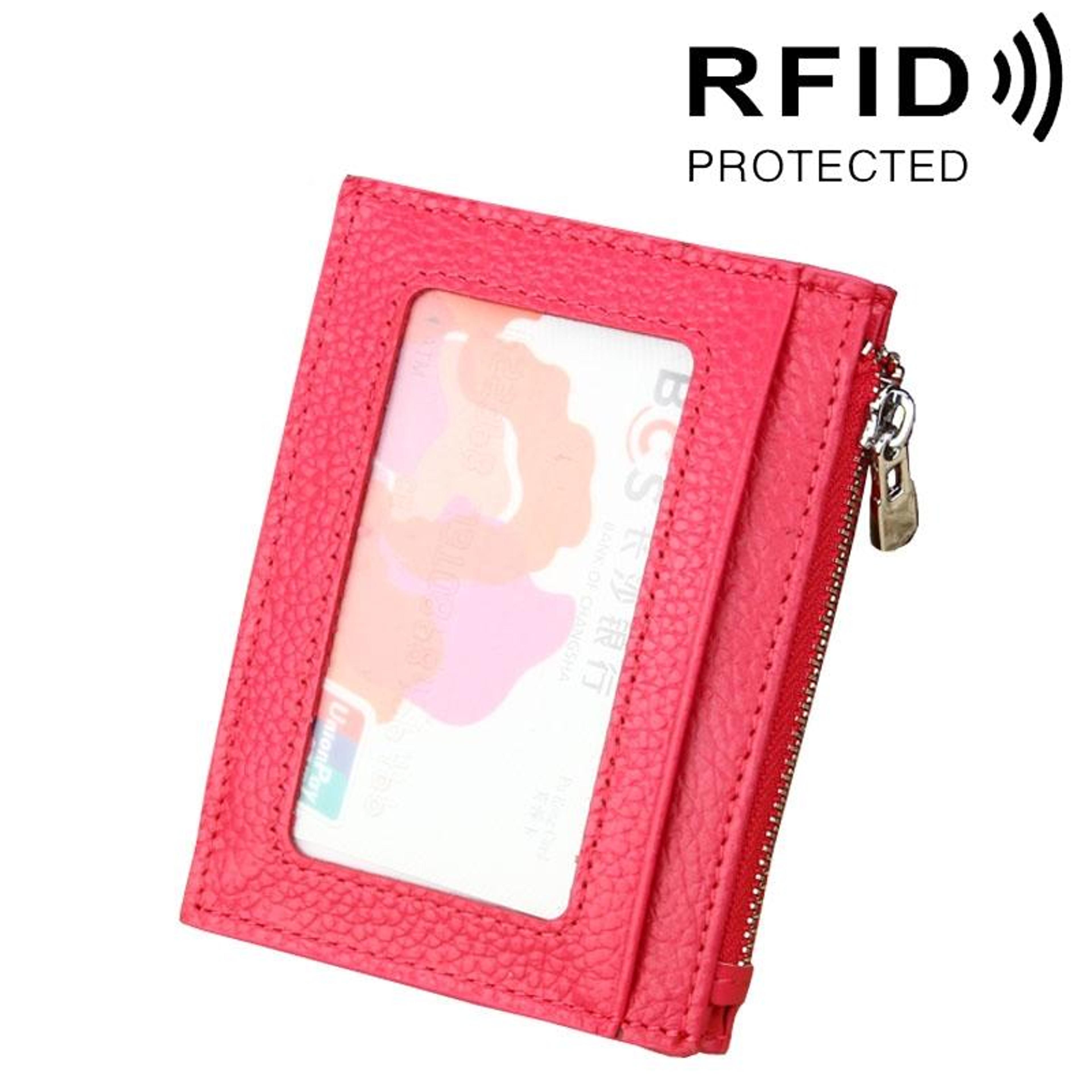 rfid blocking cowhide leather zipper card holder wallet & coin purse
