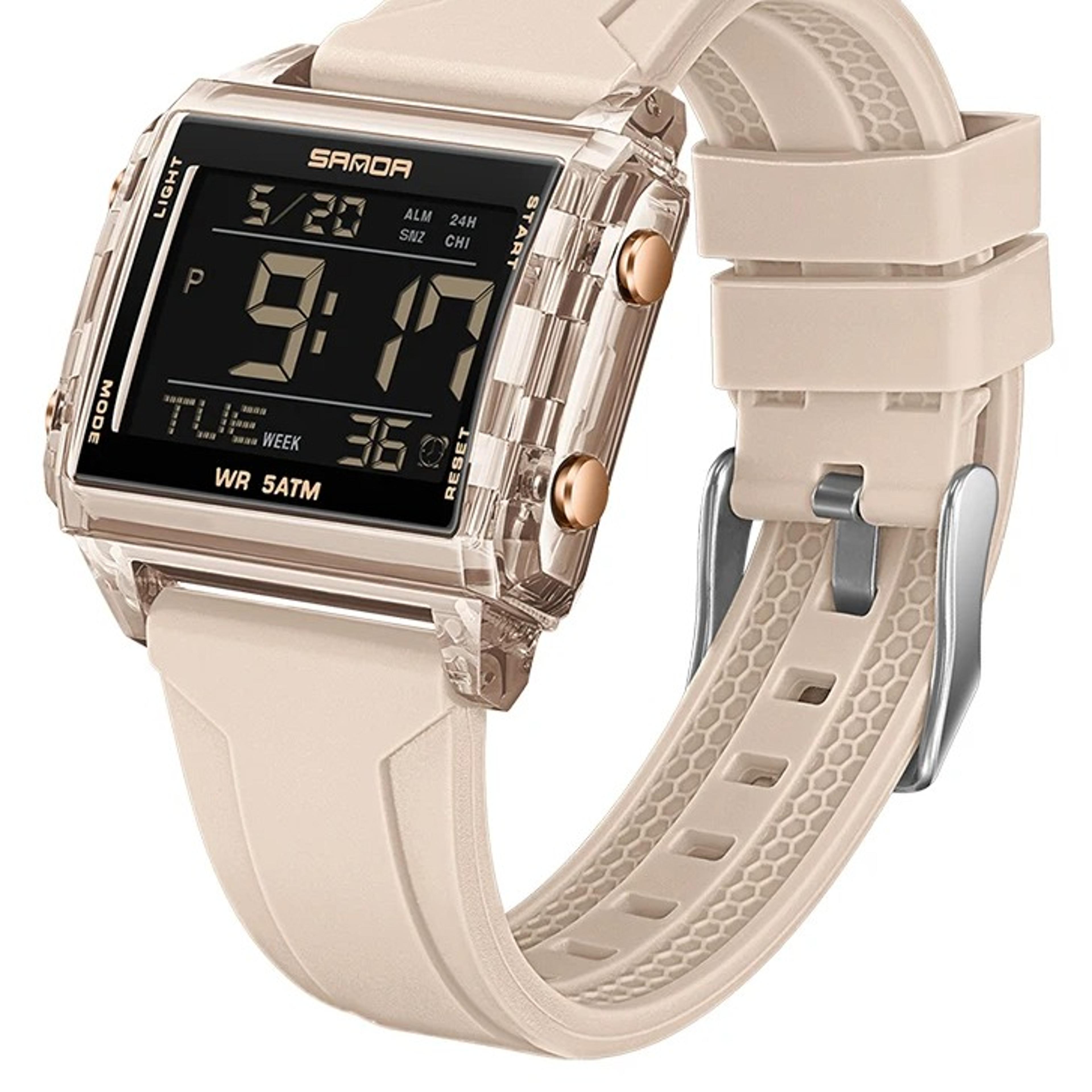 square digital sports watch with countdown timer, led backlight and water resistant design