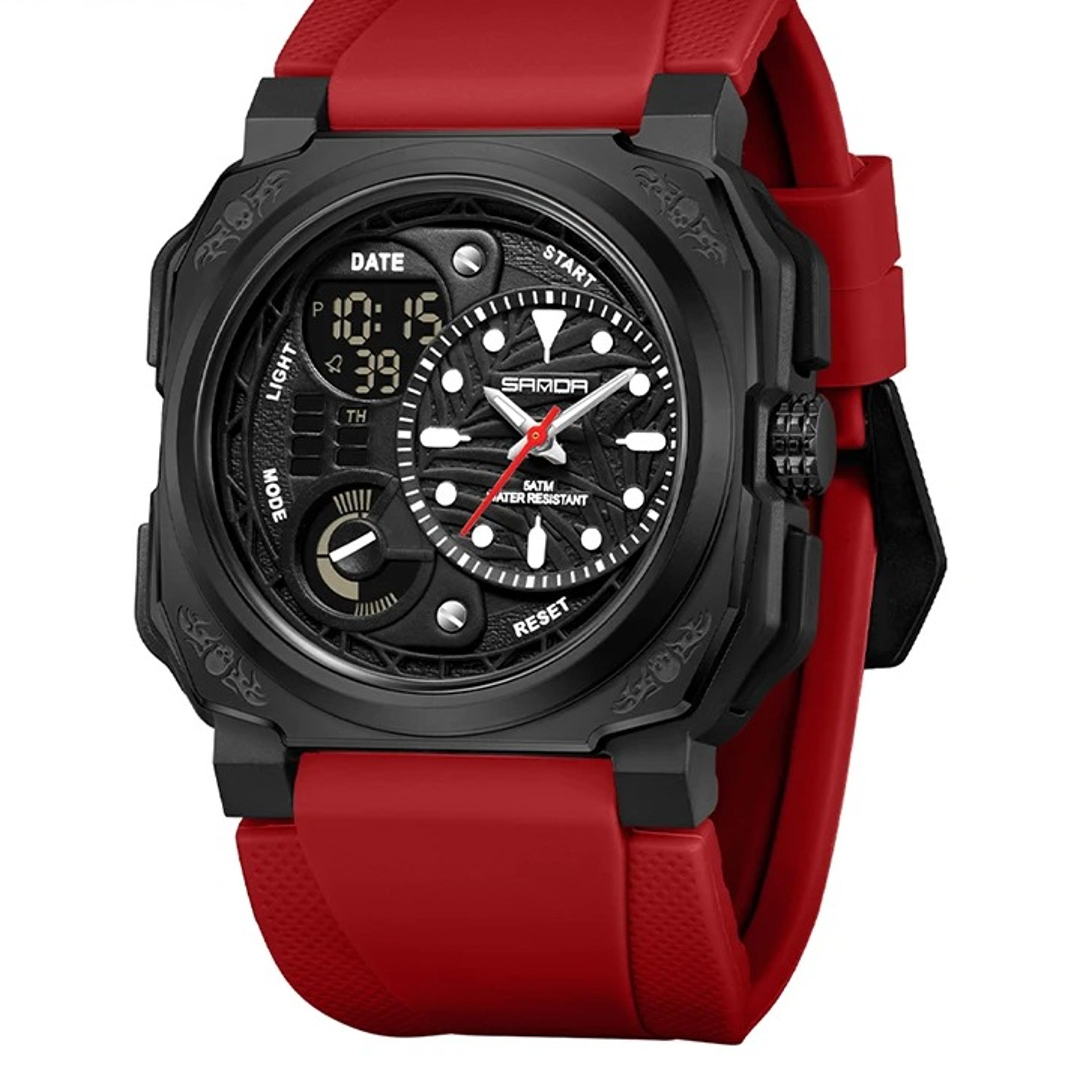 square mens sports watch dual display led outdoor quartz watch