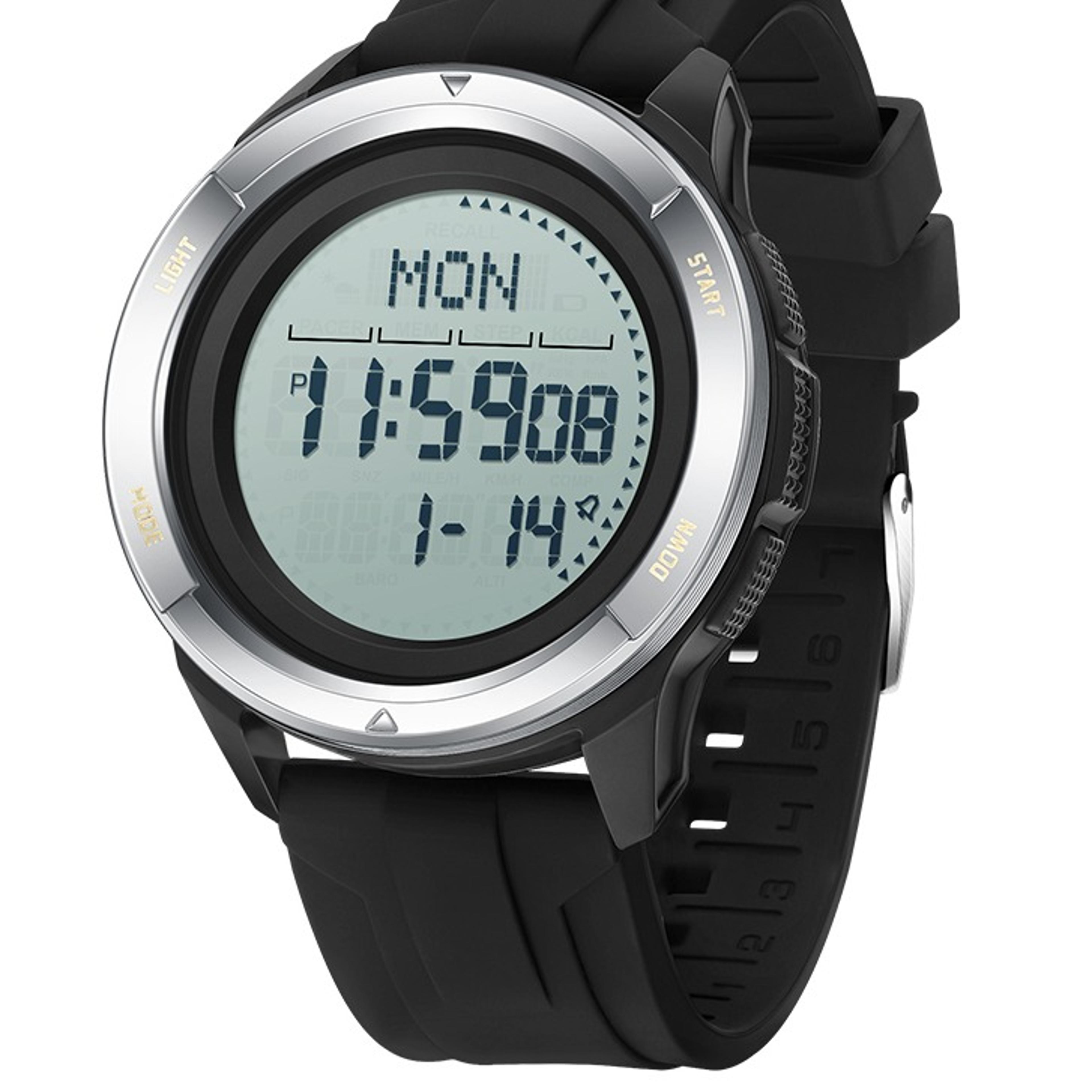 mens digital sports watch with compass, step counter and water resistance