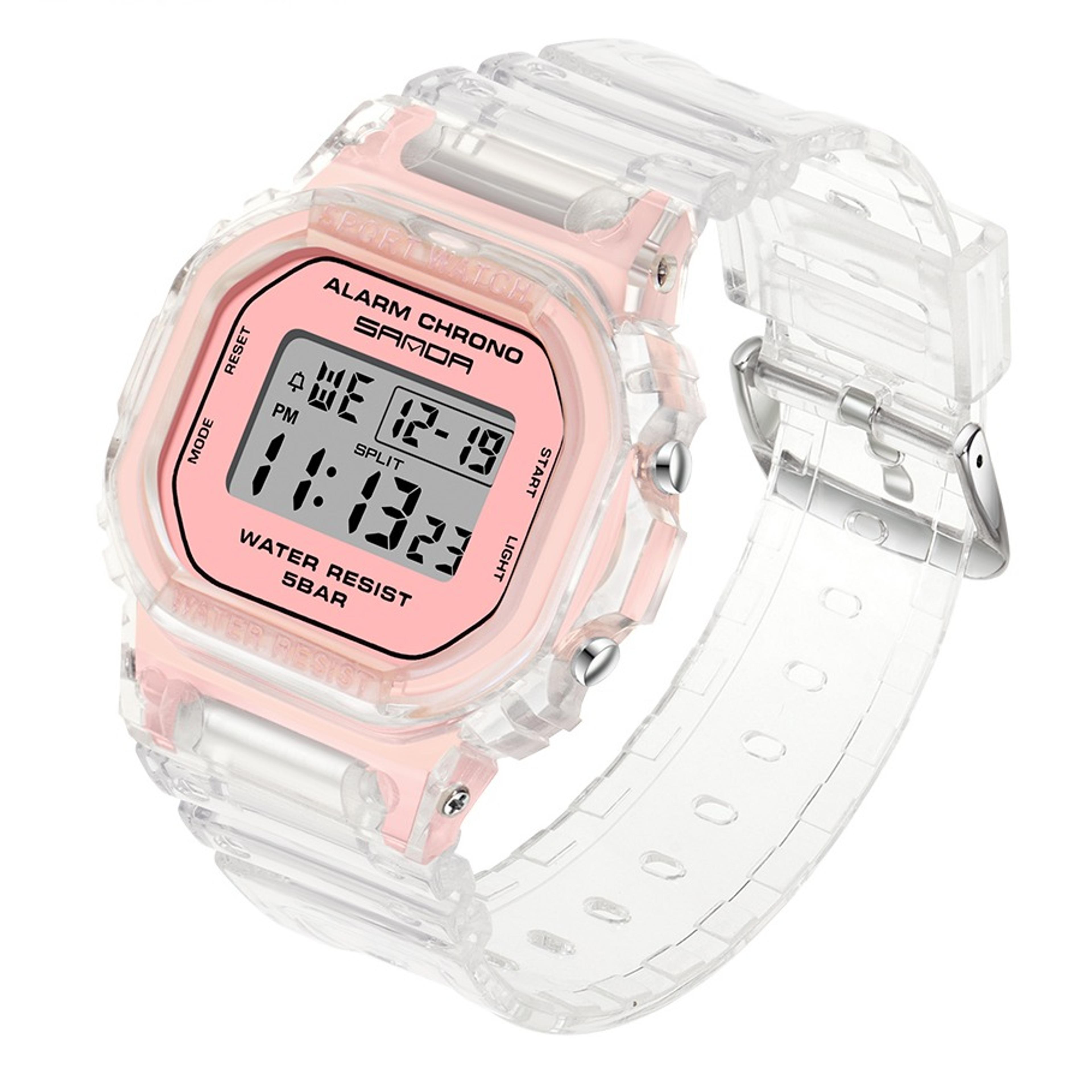 transparent strap led digital water proof sport watch for women