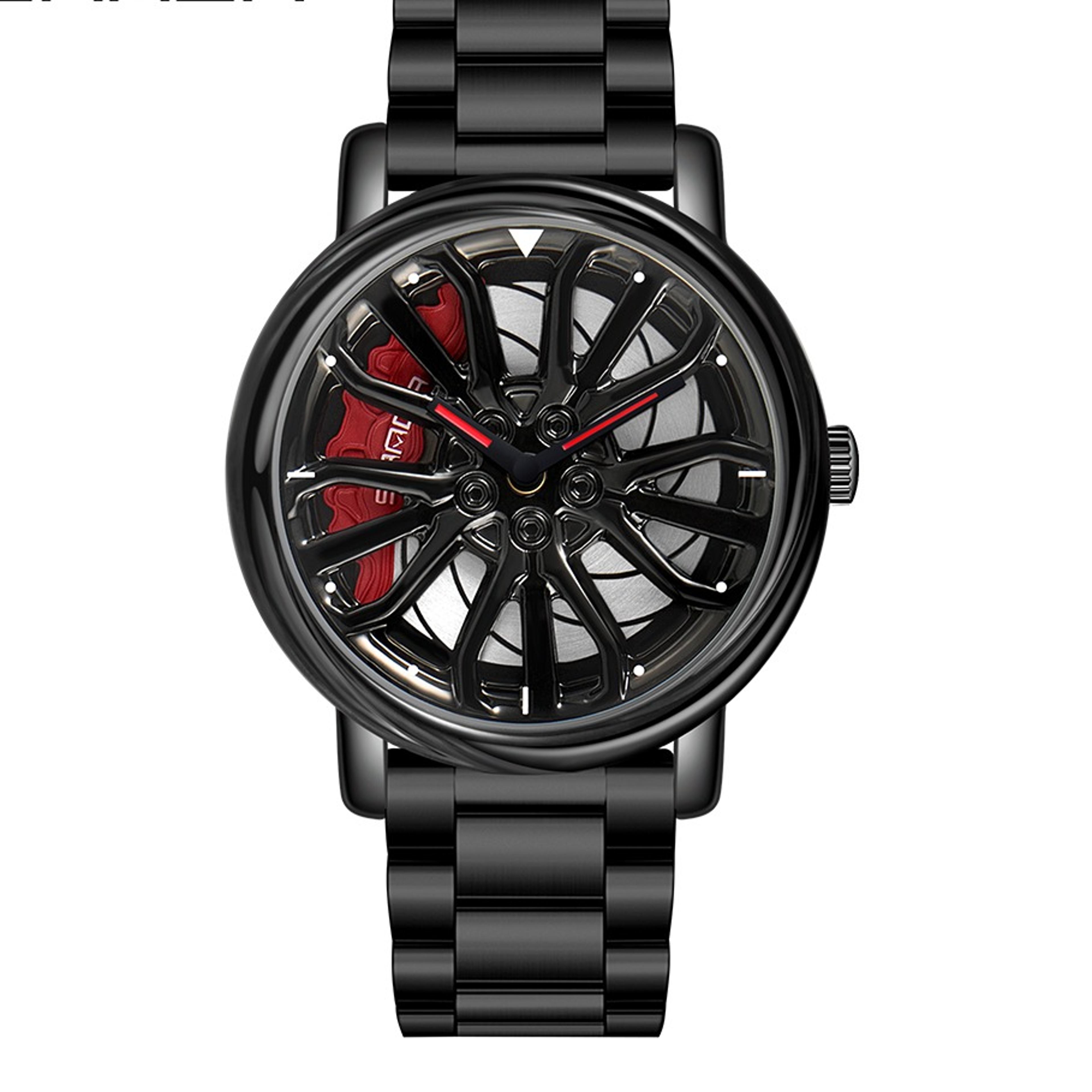 rotating car rim watch for men stainless steel sports quartz watch