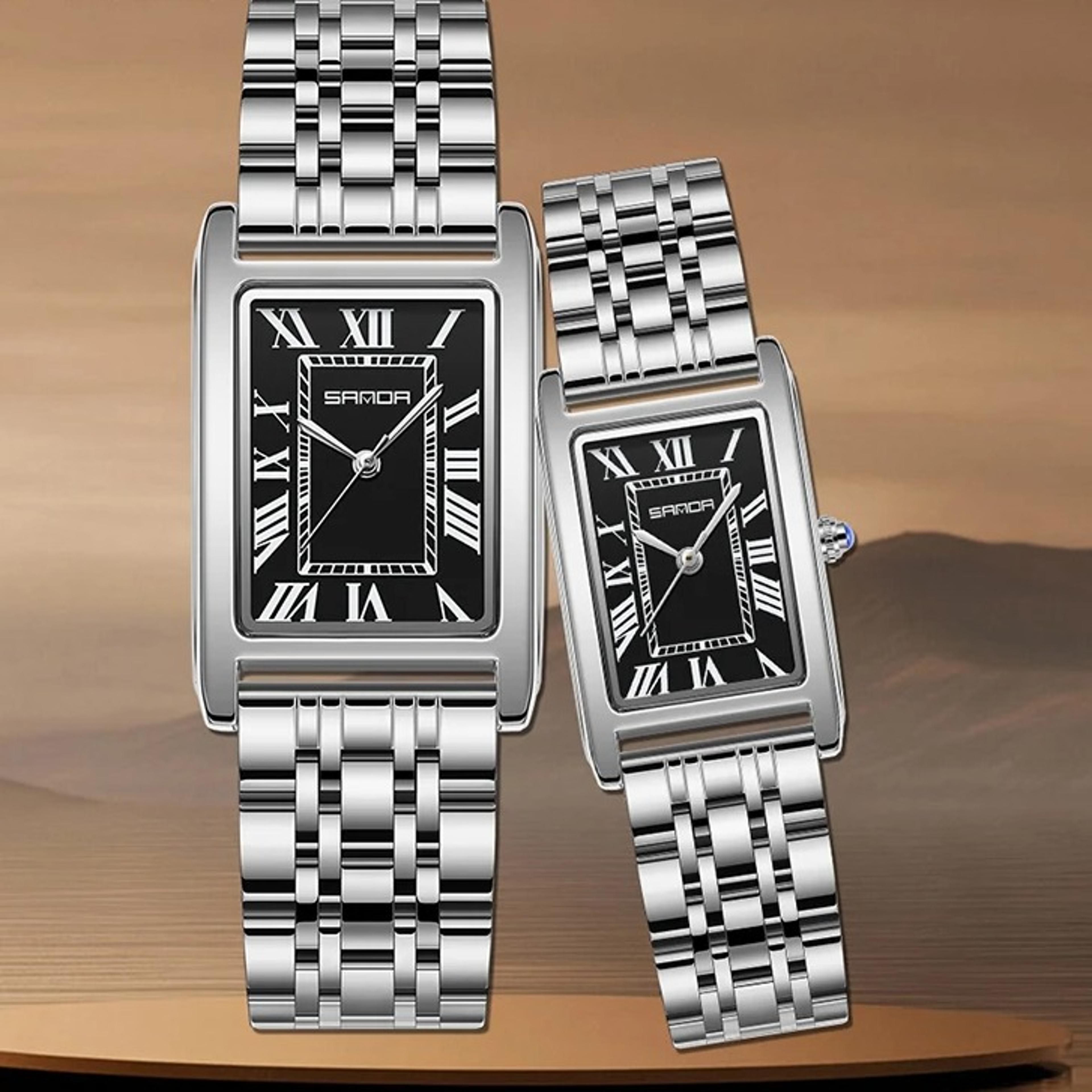 rectangular couple watch water proof quartz stainless steel dress watch