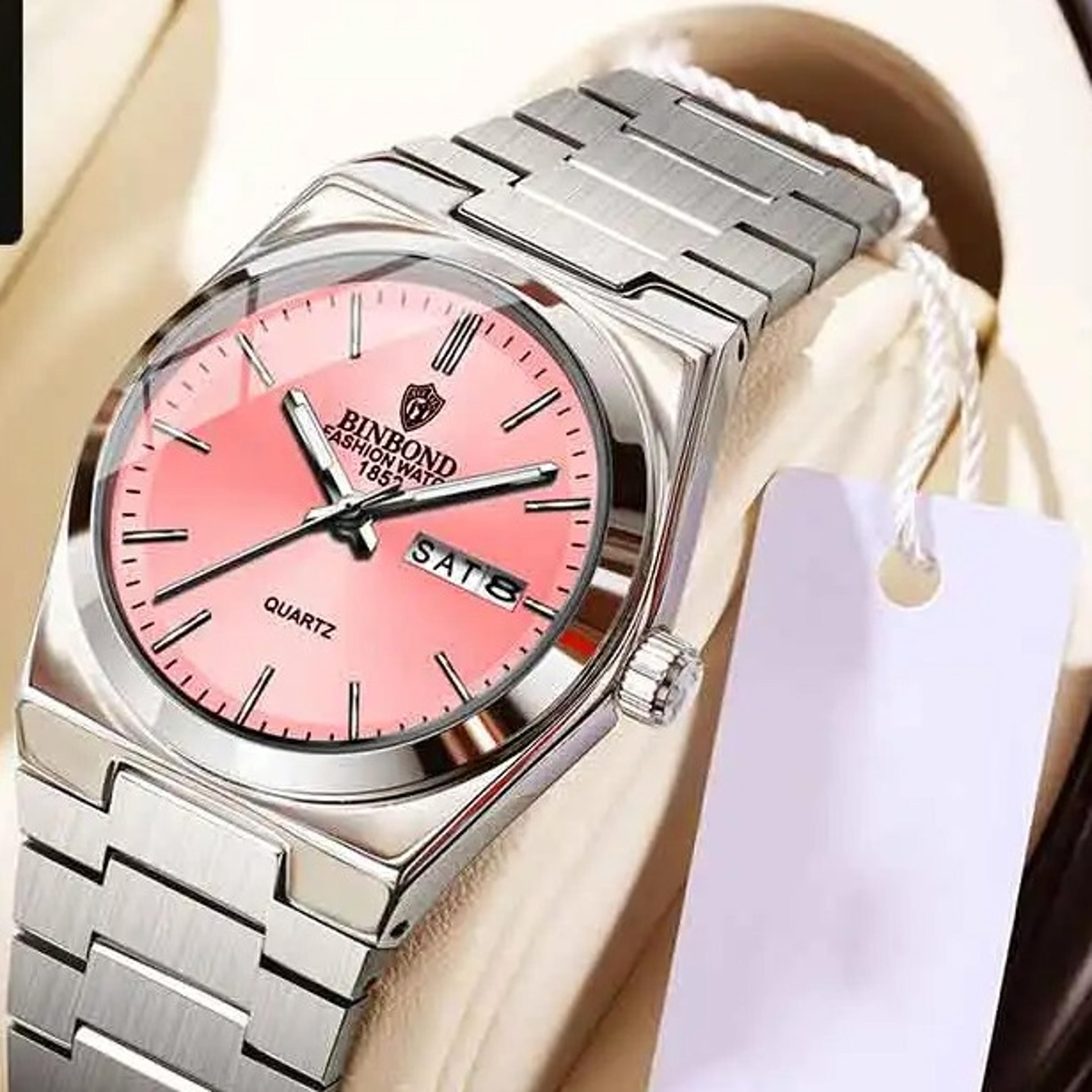 elegant womens quartz watch with stainless steel band, luminous dial & date
