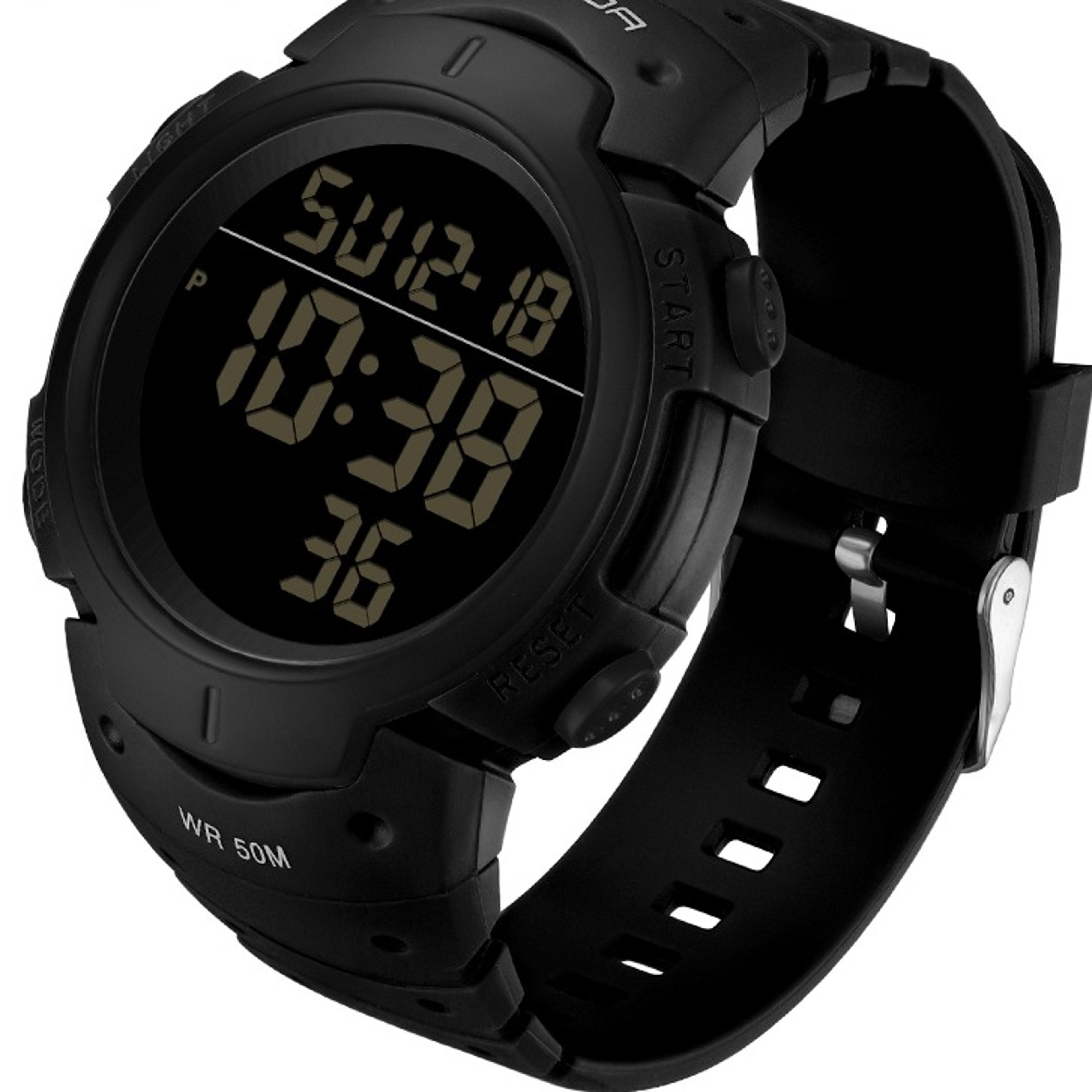 mens digital sports watch with pedometer, alarm and 50m water resistance