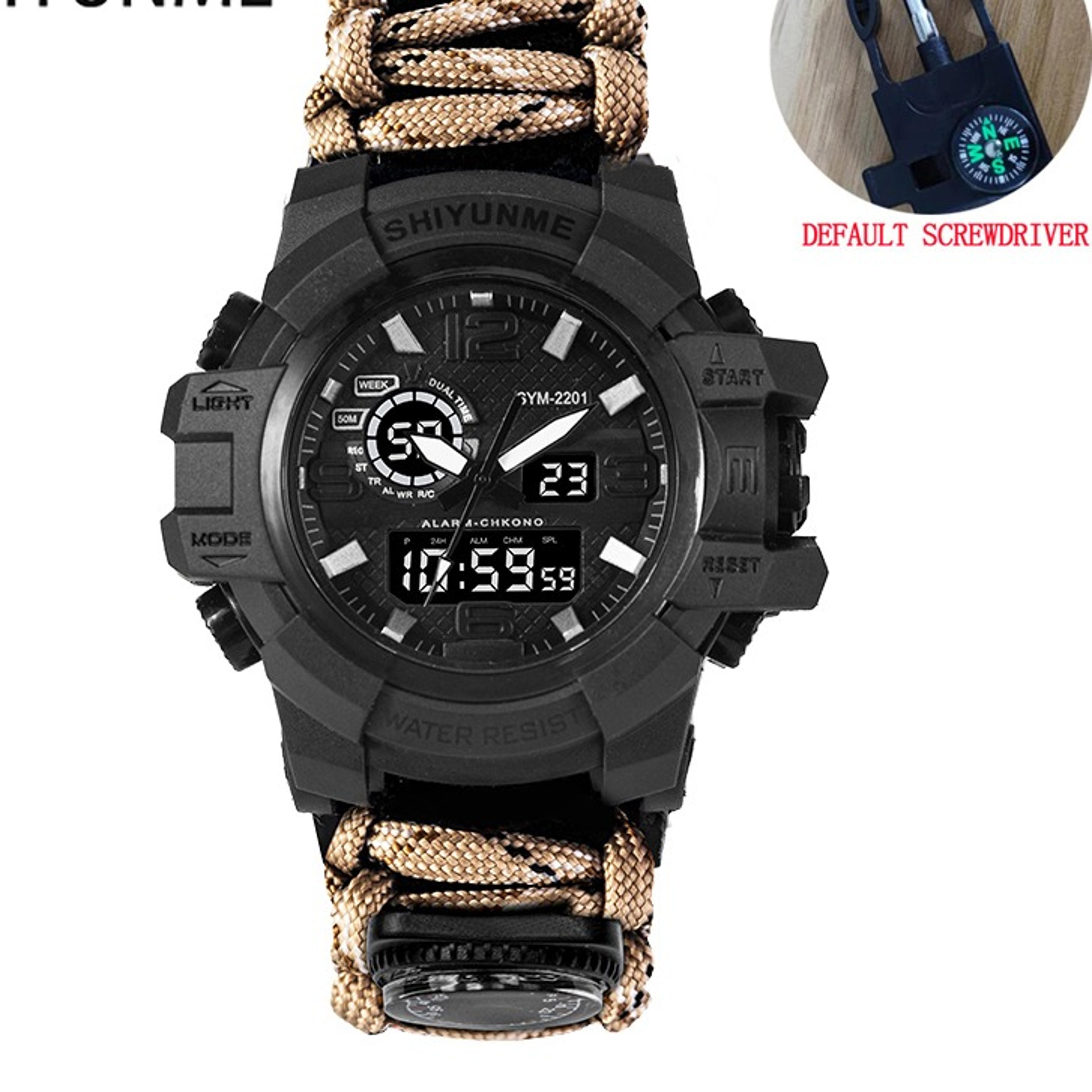 military sports watch with electronic compass, led display and chronograph