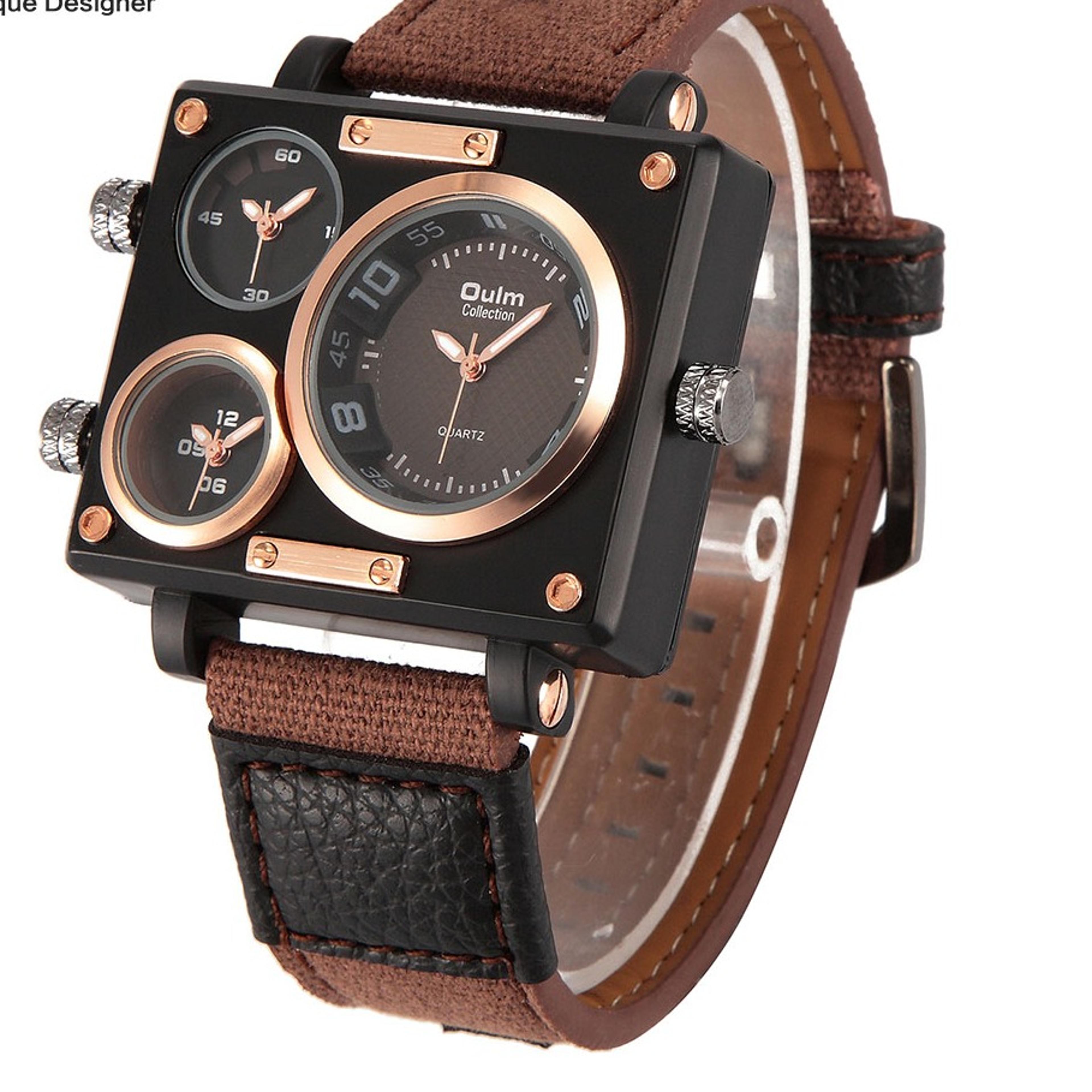 designer mens quartz watch with fabric leather strap