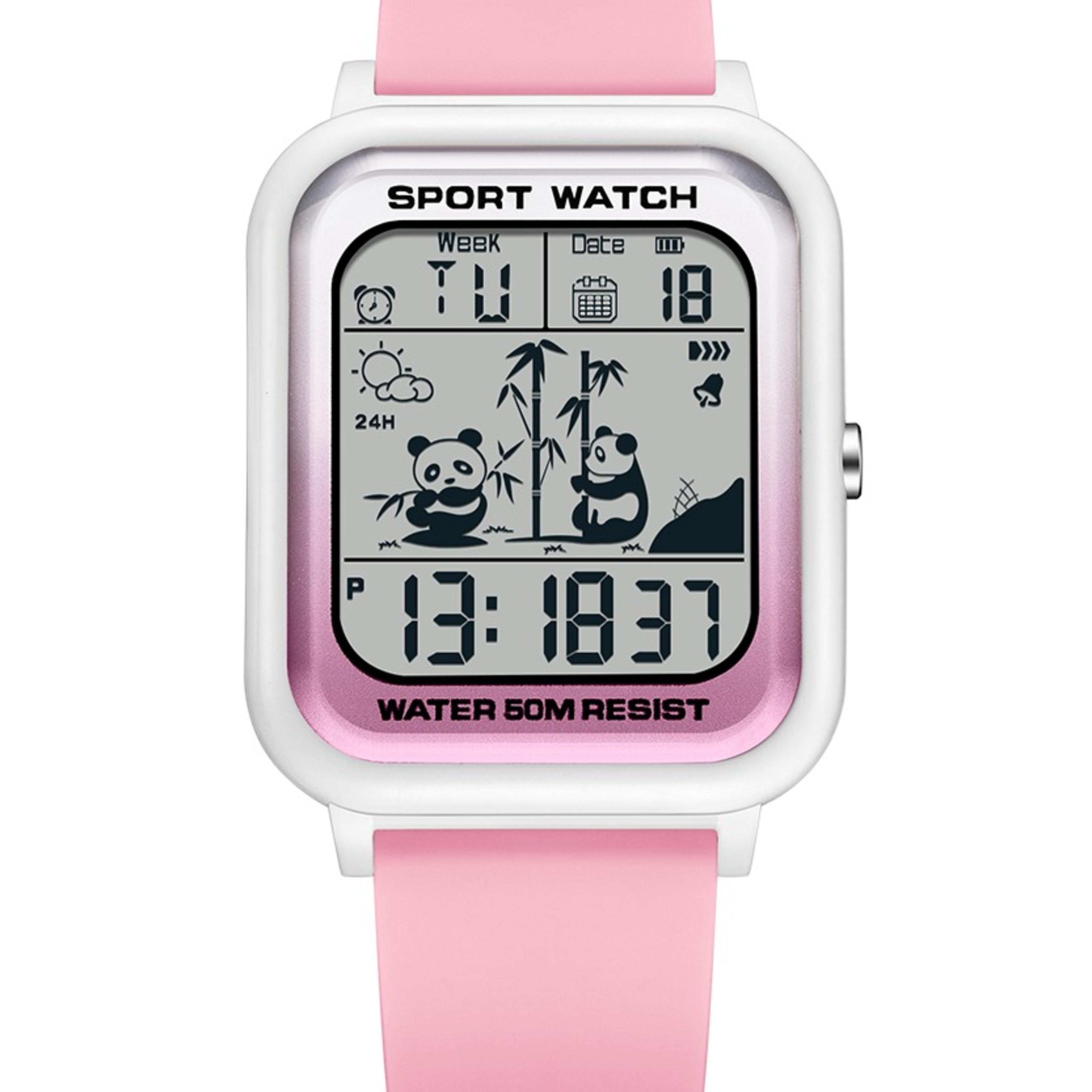 rectangular digital sports watch with led display and multifunction timing