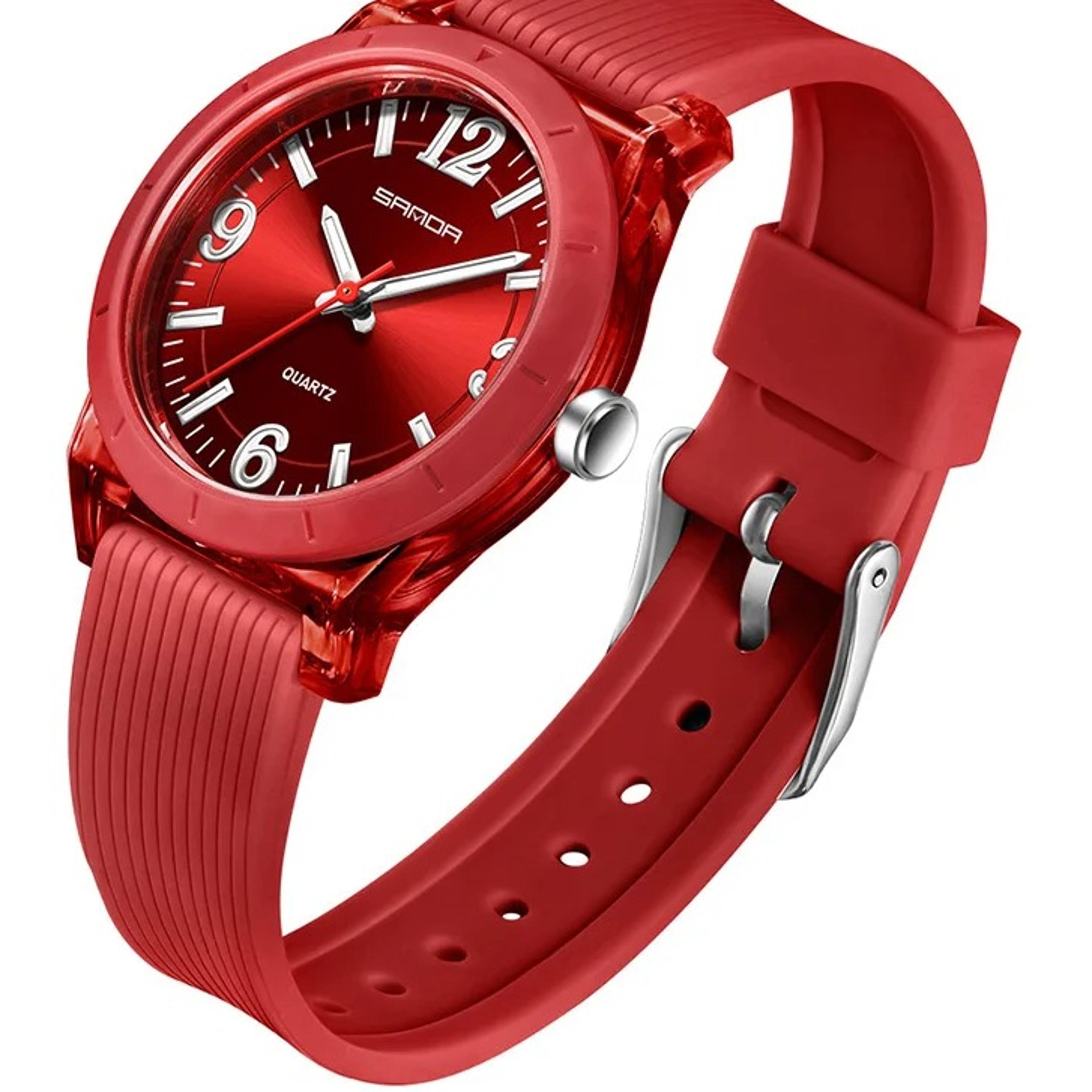 kids waterproof quartz watch with luminous hands and transparent case