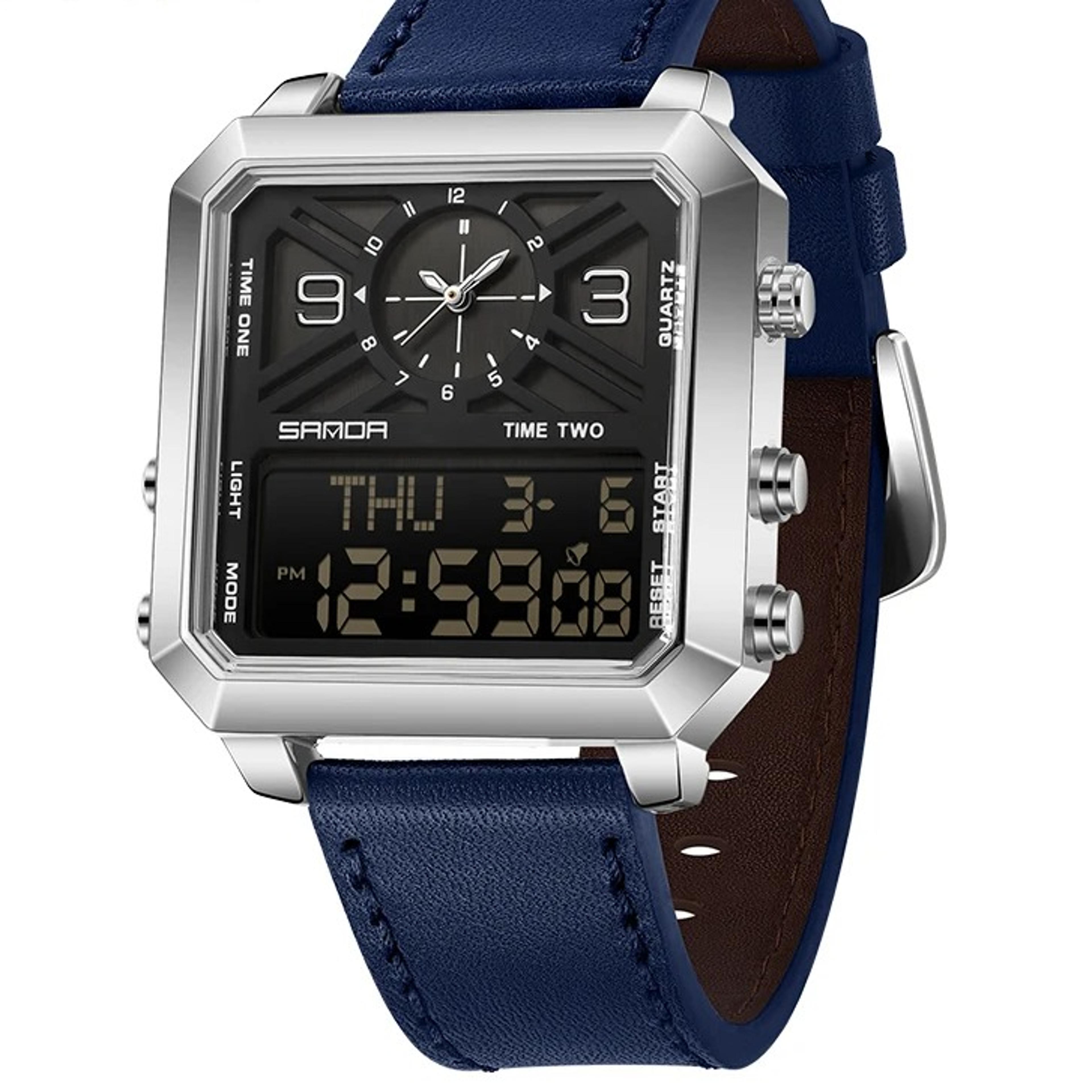 dual display mens watch water proof square quartz sports watch