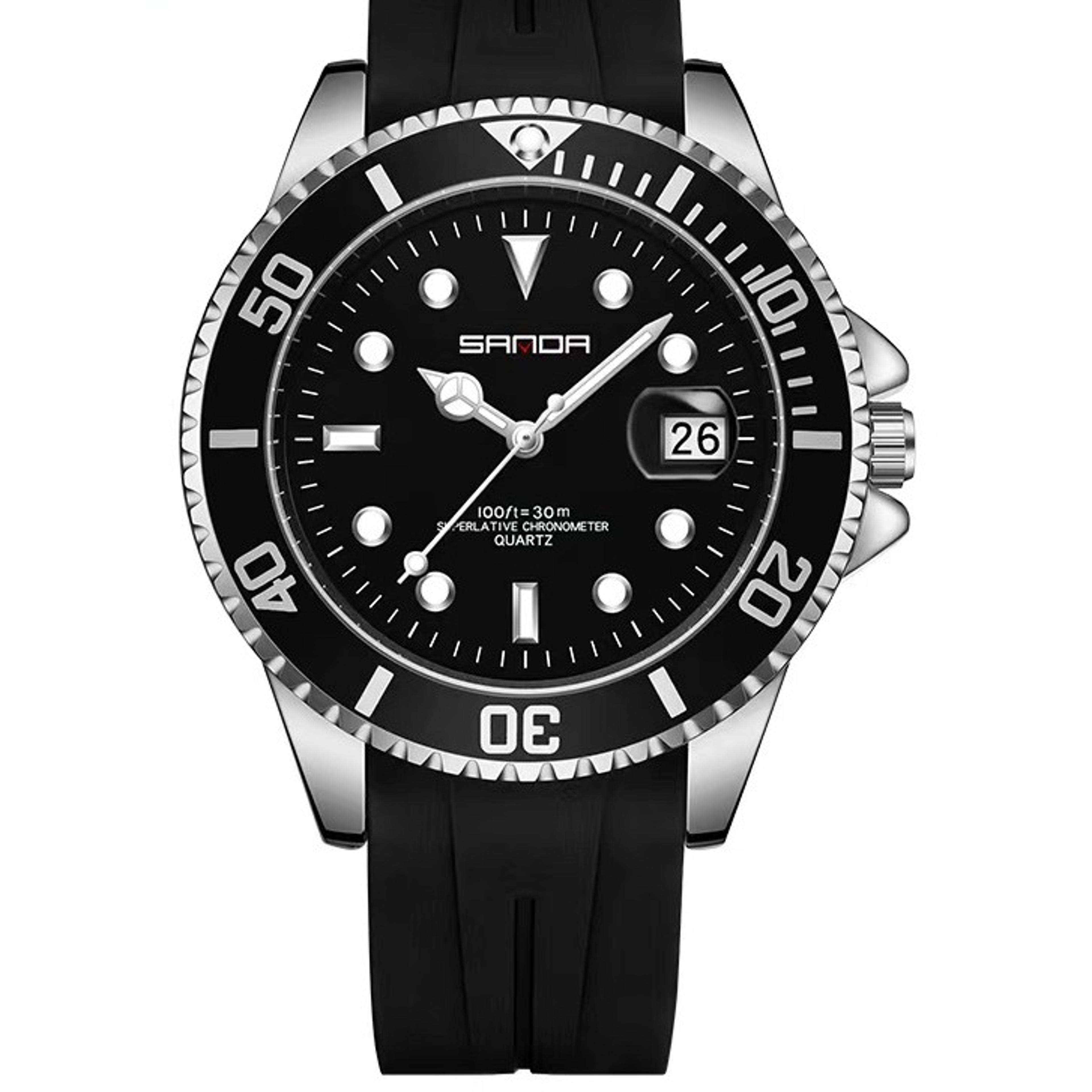 mens quartz sports watch with luminous display & silicone strap