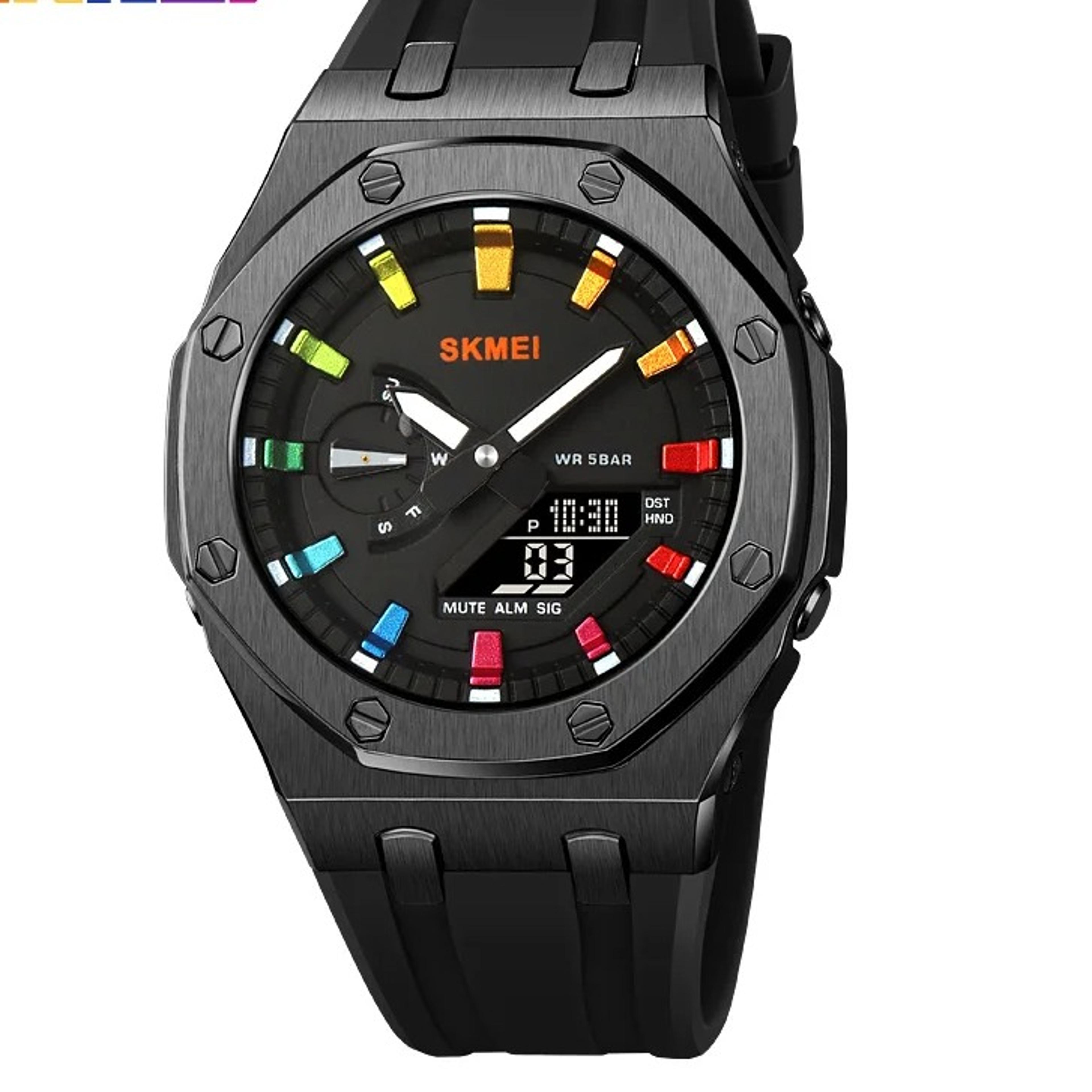 mens digital sports watch with world time, led light & 50m water resistance