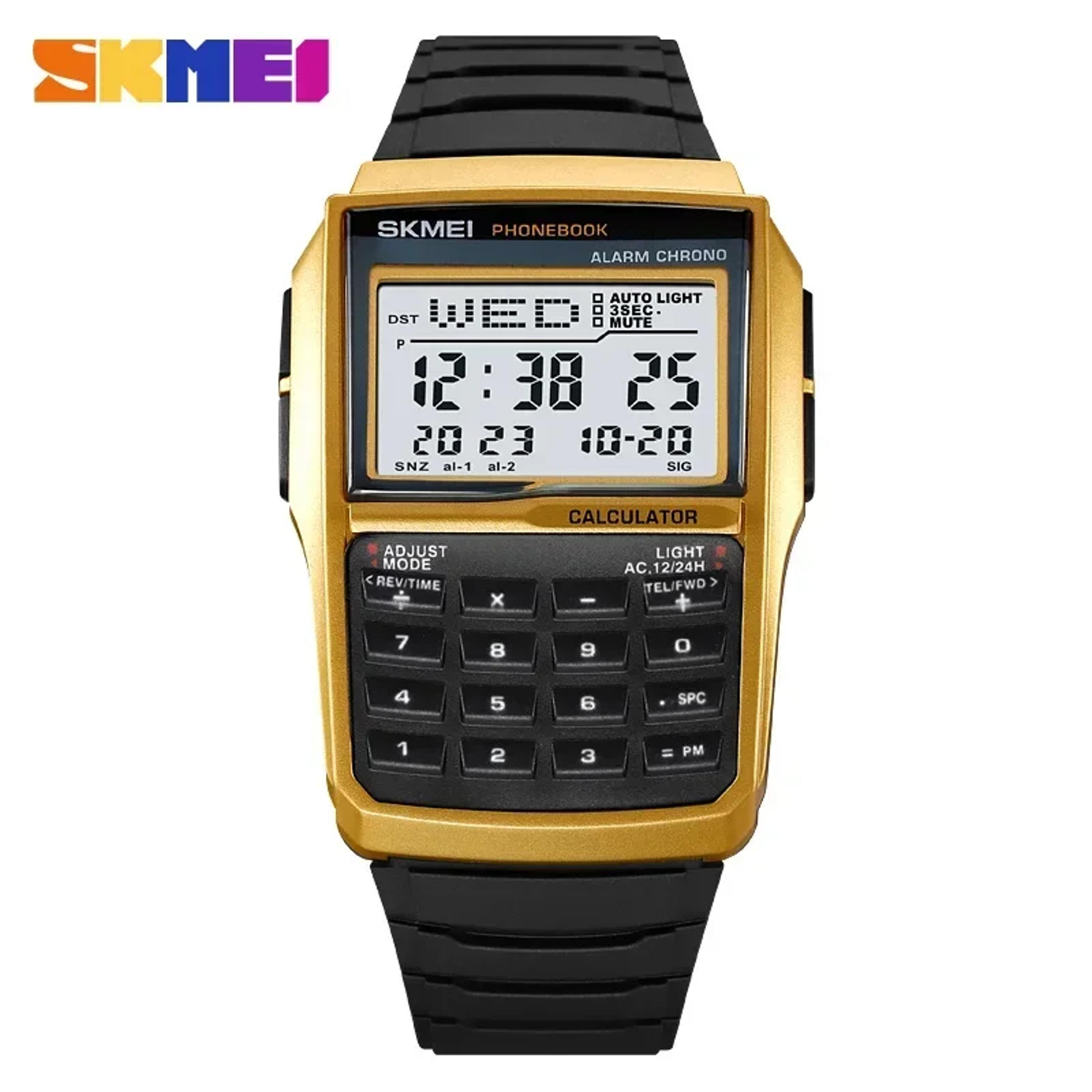 digital calculator watch for men with dual time, phone book & countdown