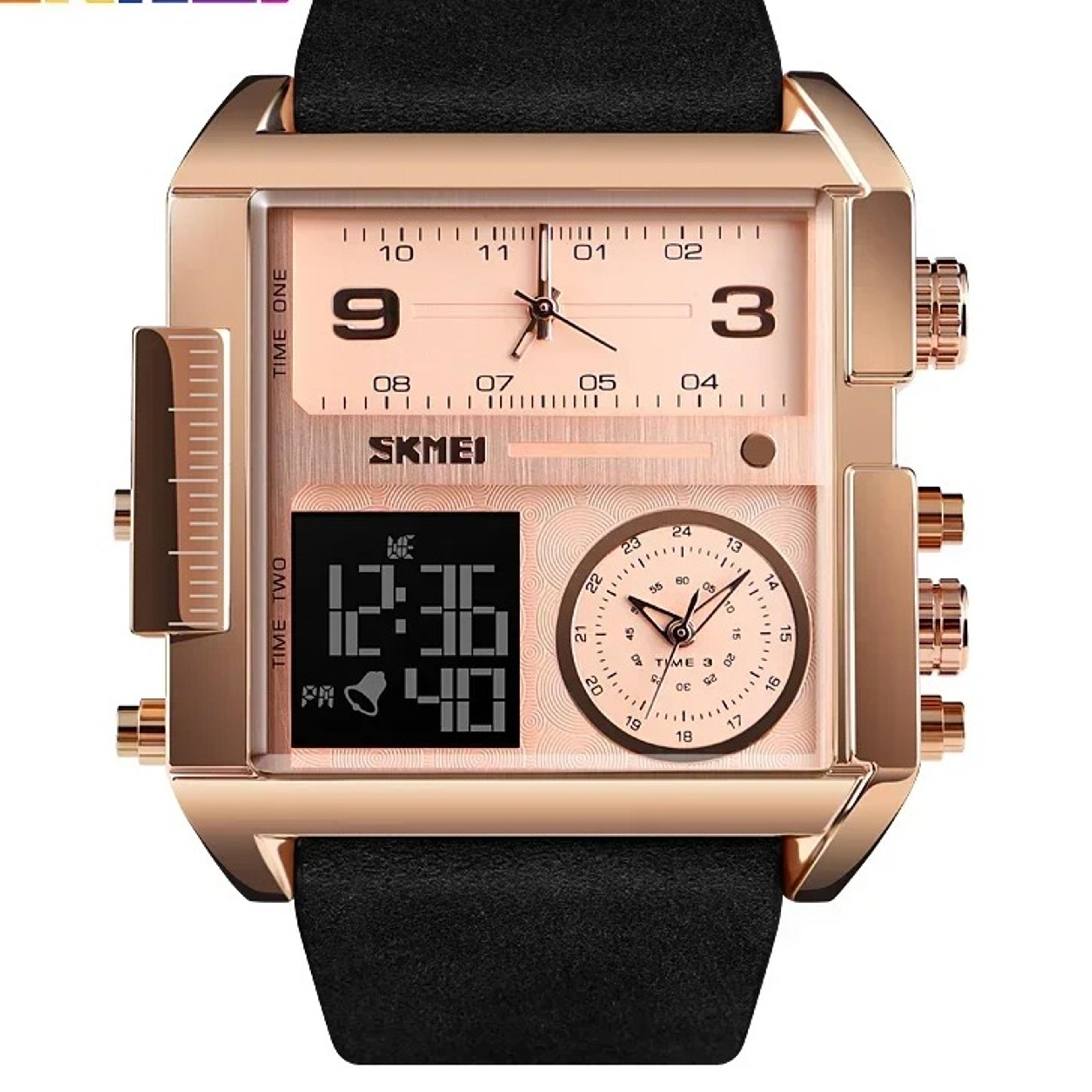 triple time analog digital sports watch for men with led back light
