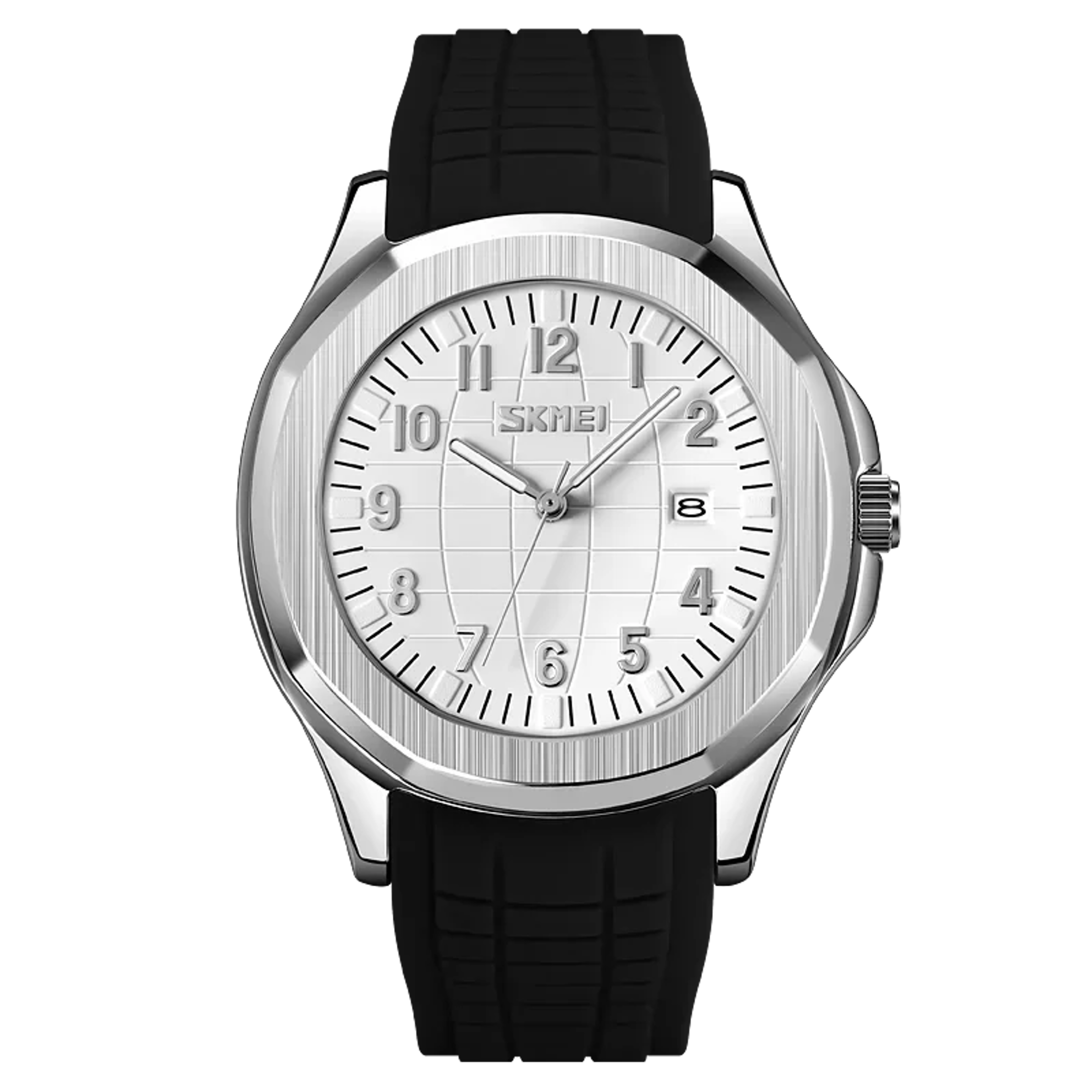 mens waterproof quartz sports watch with date display and silicone strap